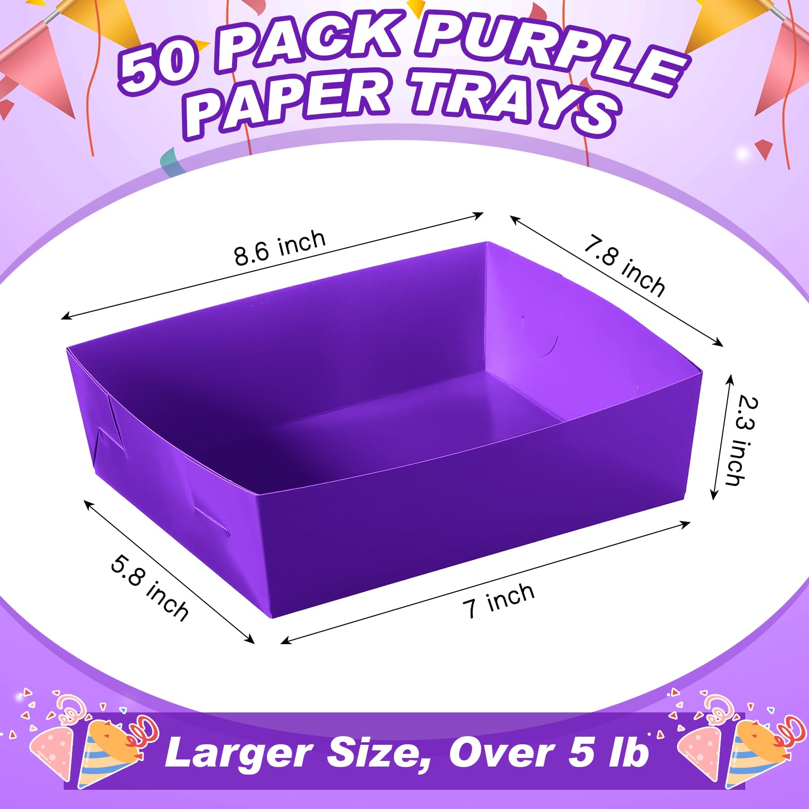 Uiifan 50 Pack Paper Food Tray 5 lb Large Food Boats Nacho Plates Disposable Serving Snack Trays Grease Resistant for Christmas