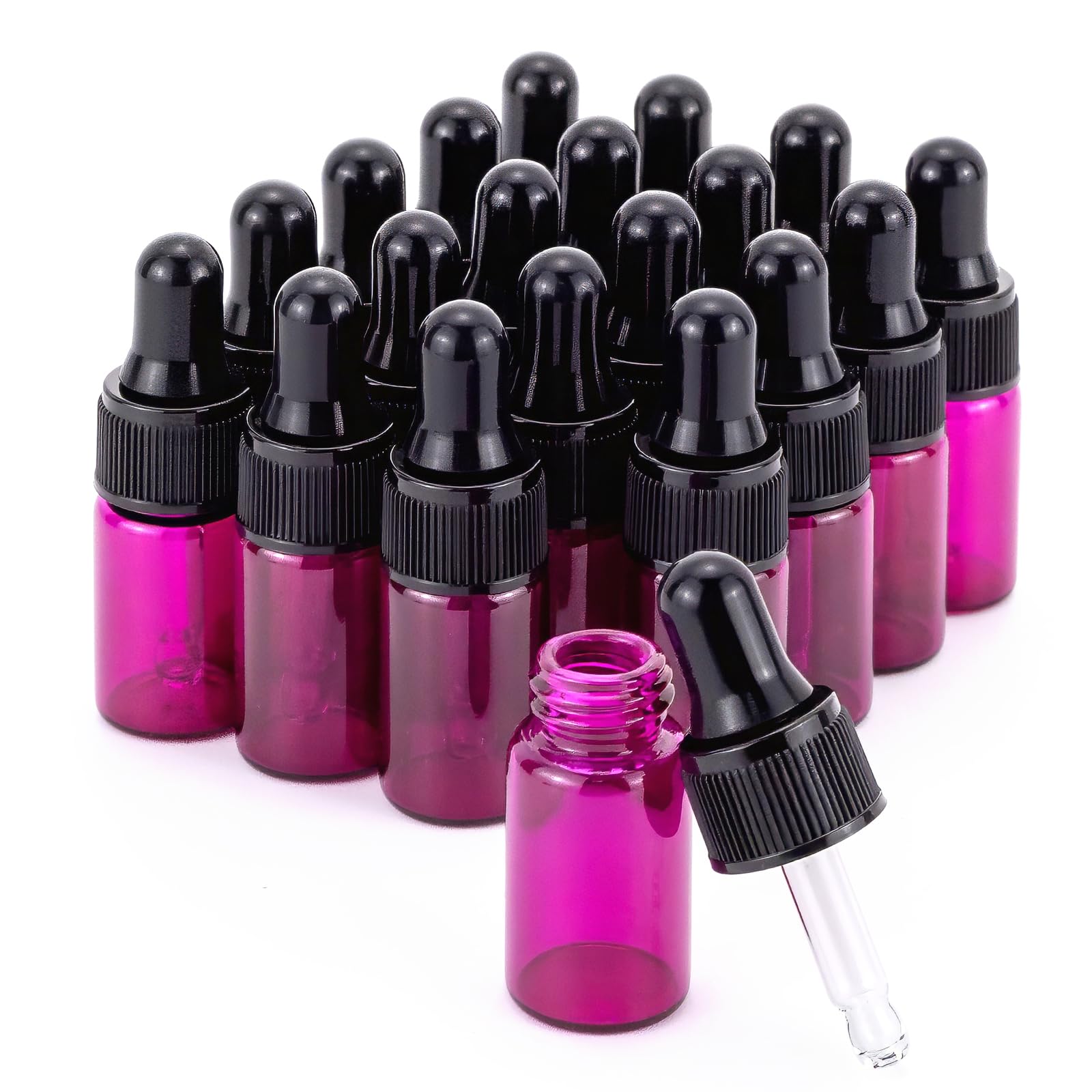 Kesell 3ml Empty Refillable Glass Essential Oil Bottles, 1/10 Oz Mini Dropper Bottles Vials with Glass Dropper, Pack of 20