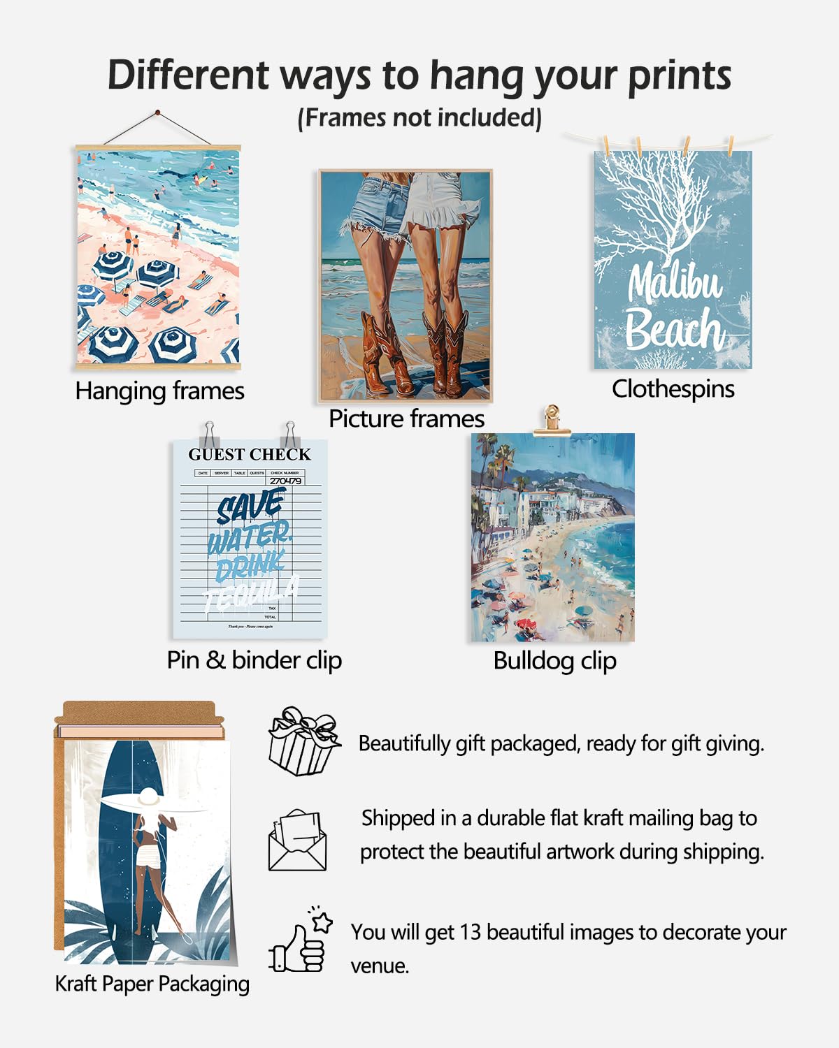 Kbkbart Coastal Cowgirl Room Decor Aesthetic Set Of 10, Coastal Granddaughter Room Decor, Blue Collage Coastal Cowgirl Wall Art