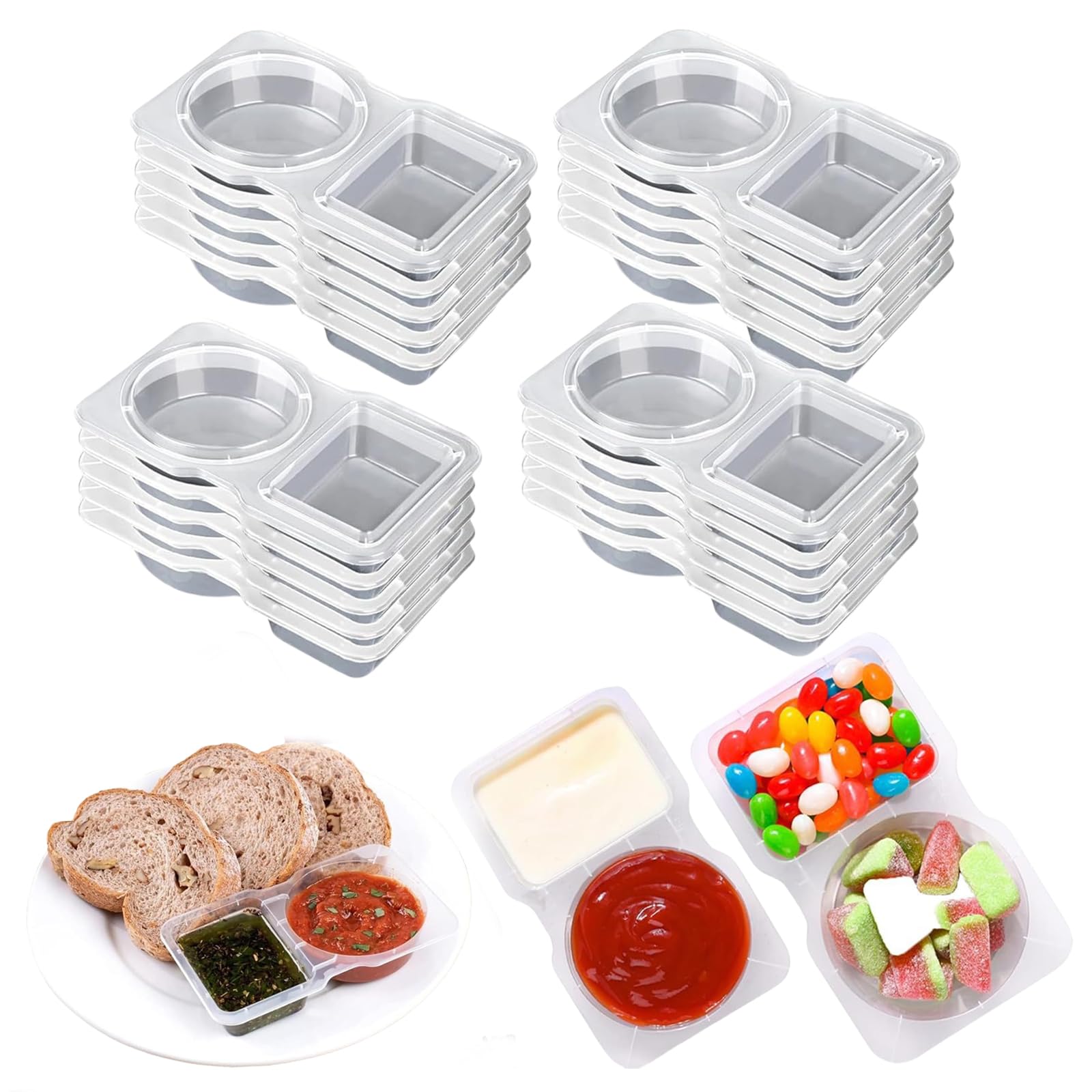 ZenQeek Reusable Snack Containers with Lids - 20PCS Leakproof 2 Compartment Containers for Portion Control, Mini Snack Container
