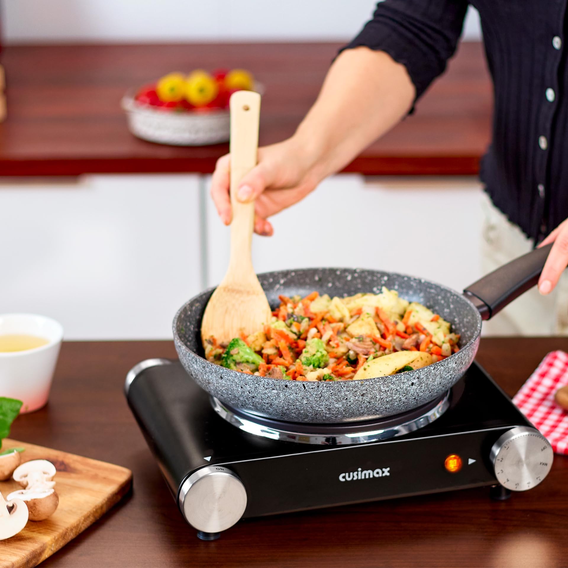 Cusimax Electric Burner Hot Plate For Cooking Cast Iron Hot Plates, Adjustable Temperature Control, Non-Slip Rubber Feet Stainle