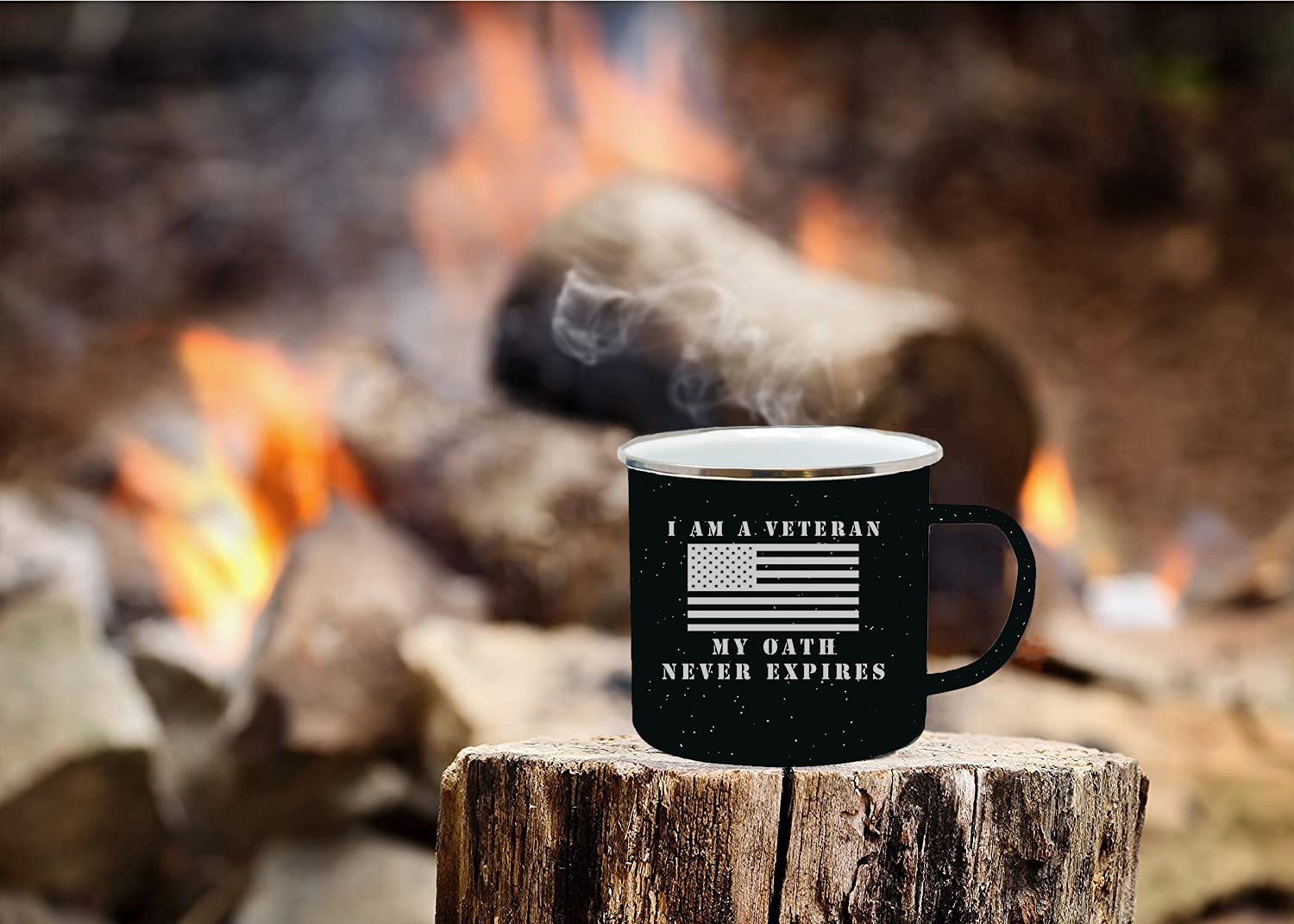 Rogue River Tactical Black Military Veteran Oath Camp Mug Enamel Camping Coffee Cup Gift For Vet 16oz Large