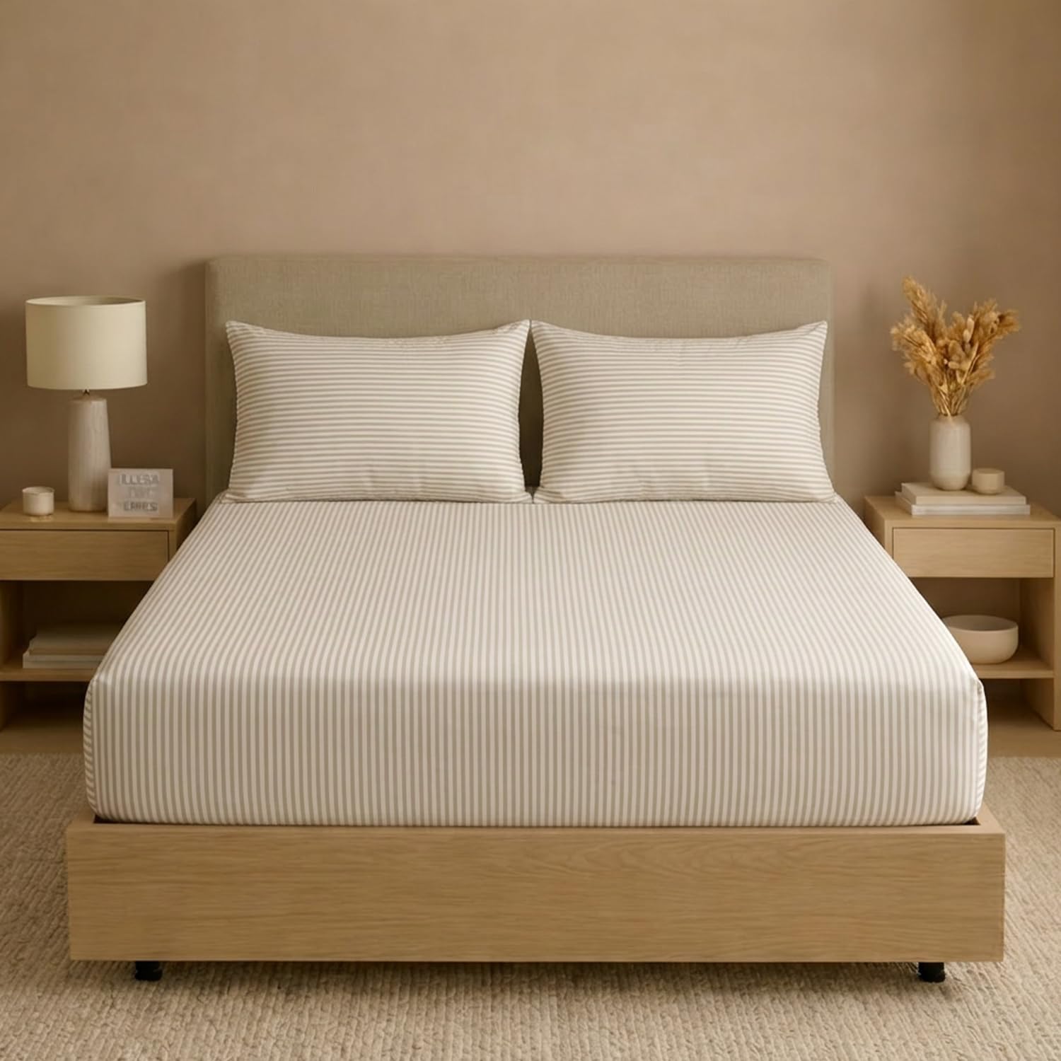 Unalome 100% Cotton Percale Flat Bedsheet For King Size Bed 1.25 Feet Deep Pocket, 1 Flat Bedsheet (9 Feet X 8.5 Feet) + 2 Pillo