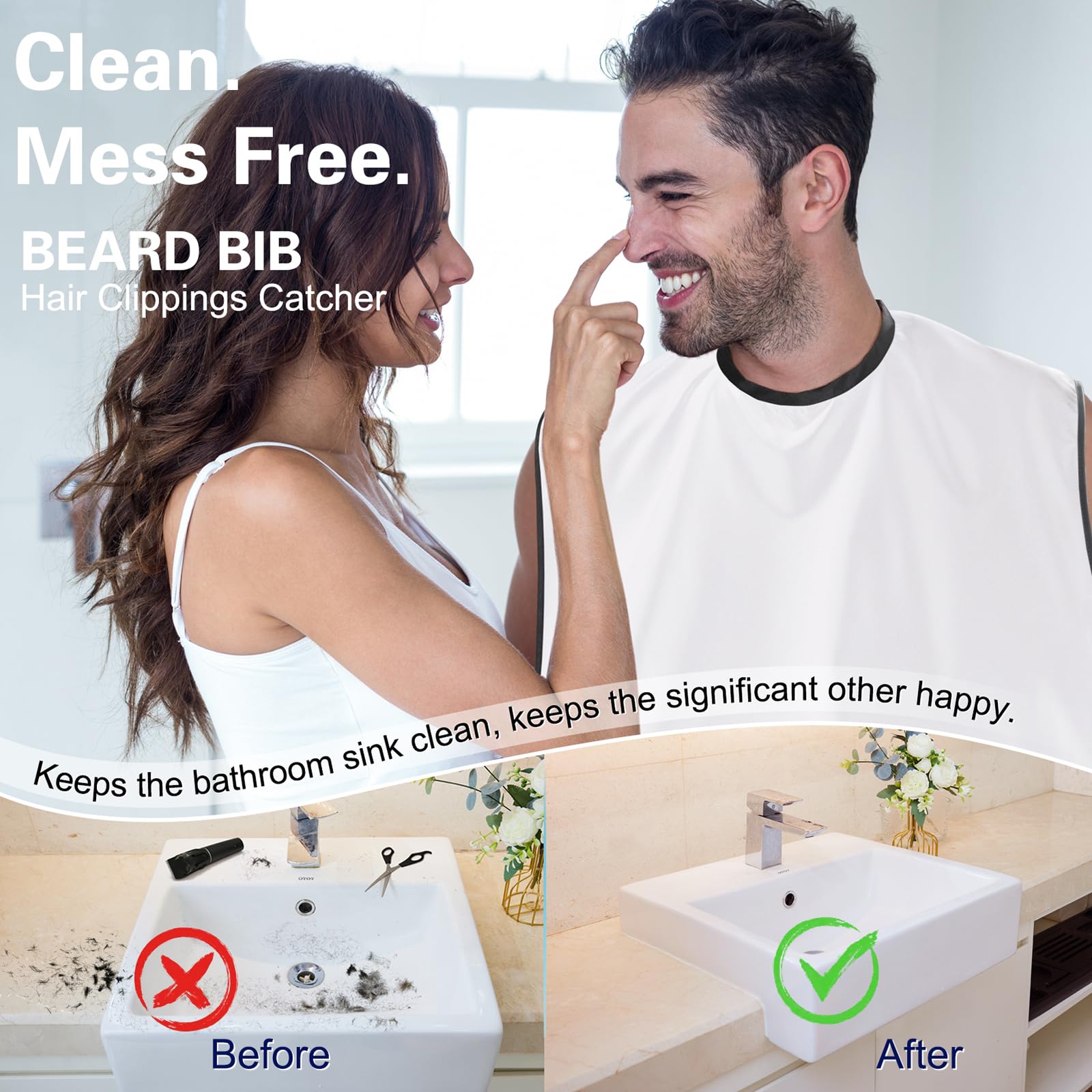 Lupyji Beard Bib Apron, Adjustable Hair Catcher For Shaving Non-Stick Shave Cape Grooming Accessories, Christmas Gift For Dad (W