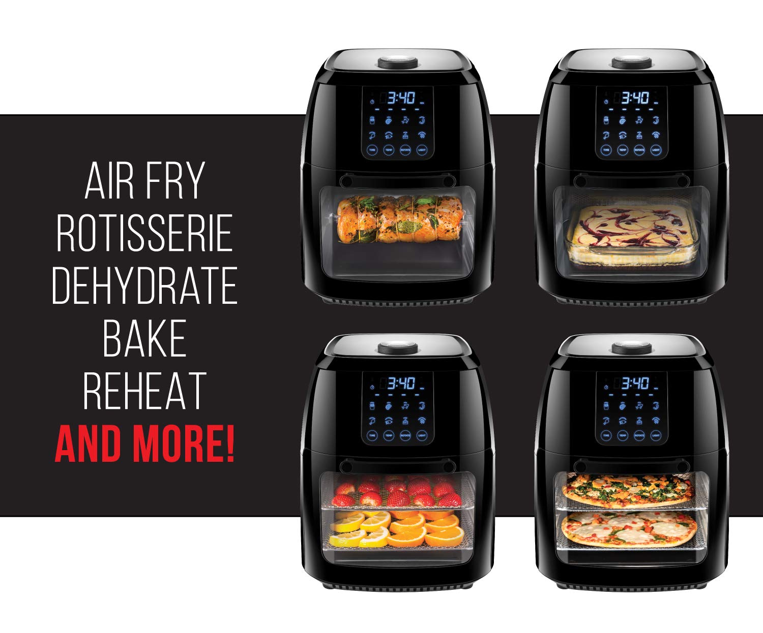 Chefman 6.3-Qt 4-In-1 Digital Air Fryer+, Rotisserie, Dehydrator, Convection Oven, Xl Family Size, 8 Touch Screen Presets, Bpa-F