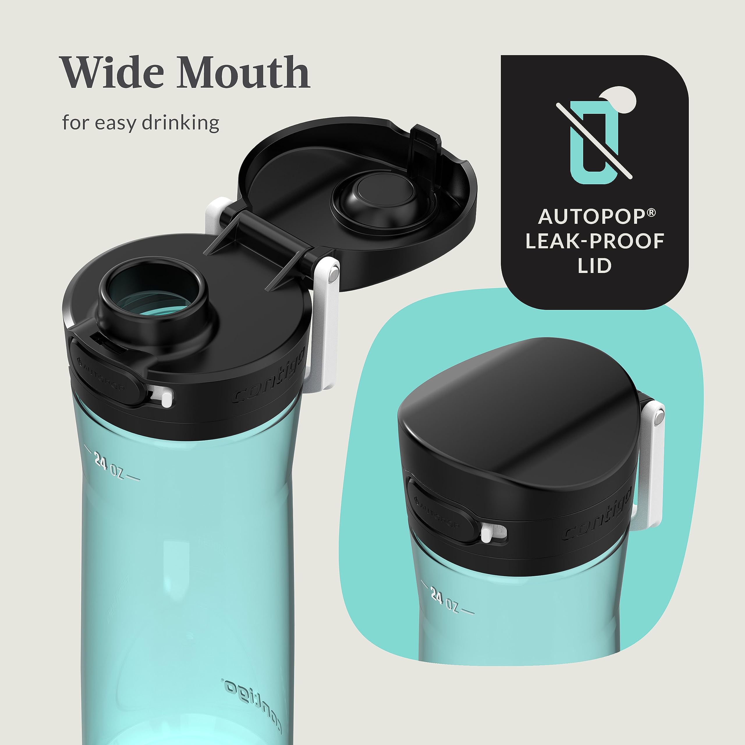 Contigo Jackson 2.0 Leak-Proof Water Bottle, 24 Oz, 2-Pack, Plastic, Jade Vine & Pineapple, Model 2190400
