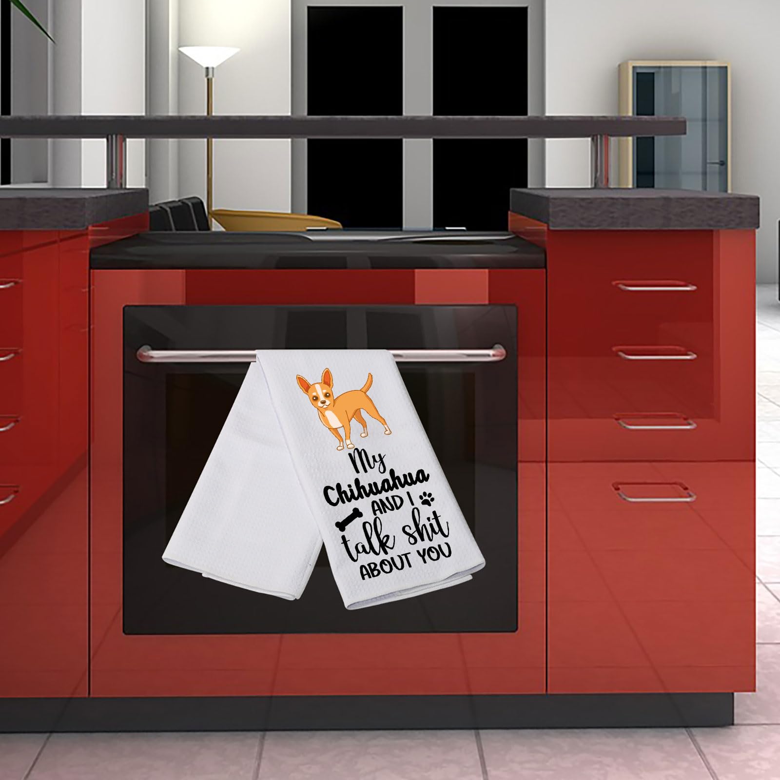 Levlo Chihuahua Lovers Gift My Chihuahua And I Talk Shit About You Kitchen Towel Dog Owner Dish Towel(My Chihuahua)