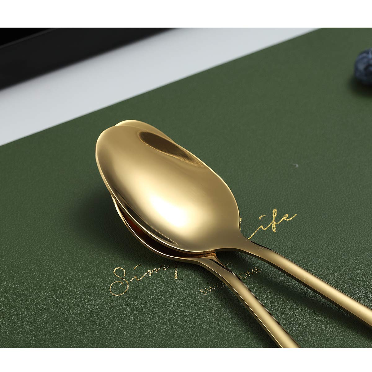 Gold Teaspoons, Kyraton 6 Pieces 6.7'' Stainless Steel Tea Spoons With Gold Titanium Plating, Ice Cream Spoons, Dessert Spoon, C
