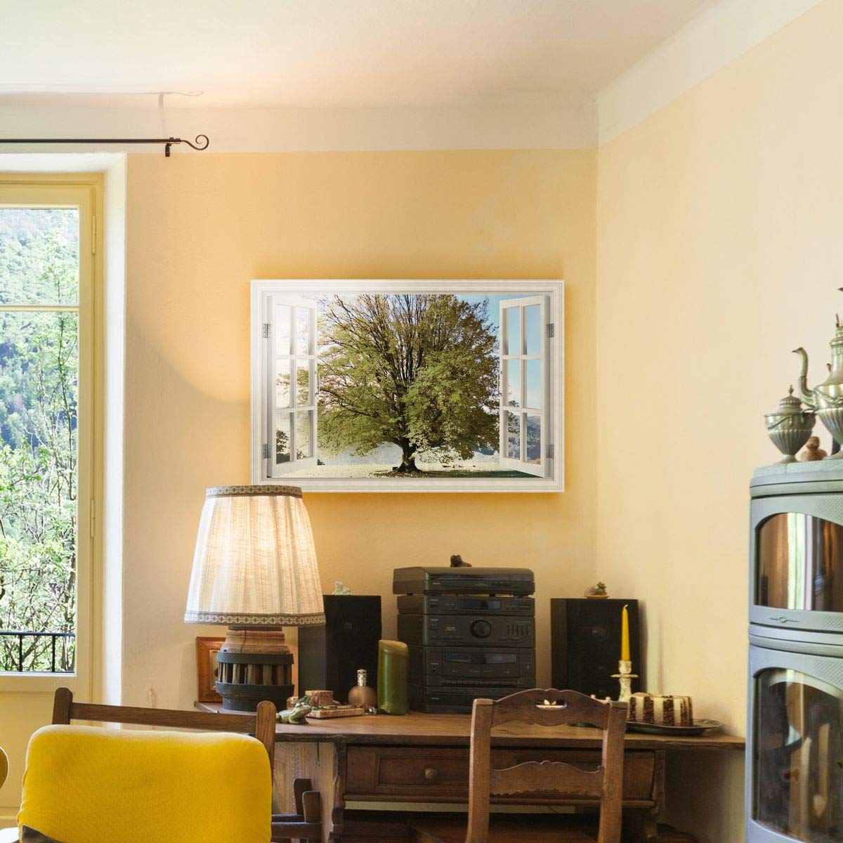 Renditions Gallery Nature Canvas Wall Art Home Paintings & Prints Window View Summer Tree Modern Glam Romantic Wall Hanging Decorations for Bedroom Office Kitchen Artwork - 24''x36'' LT21