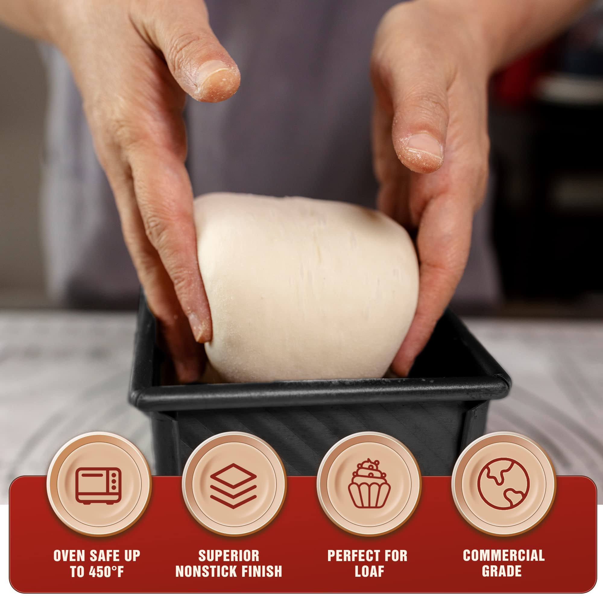 Kitessensu Carbon Steel Pullman Loaf Pan With Lid, 1 Lb Dough Capacity, Black, Non-Stick, Bread And Toast