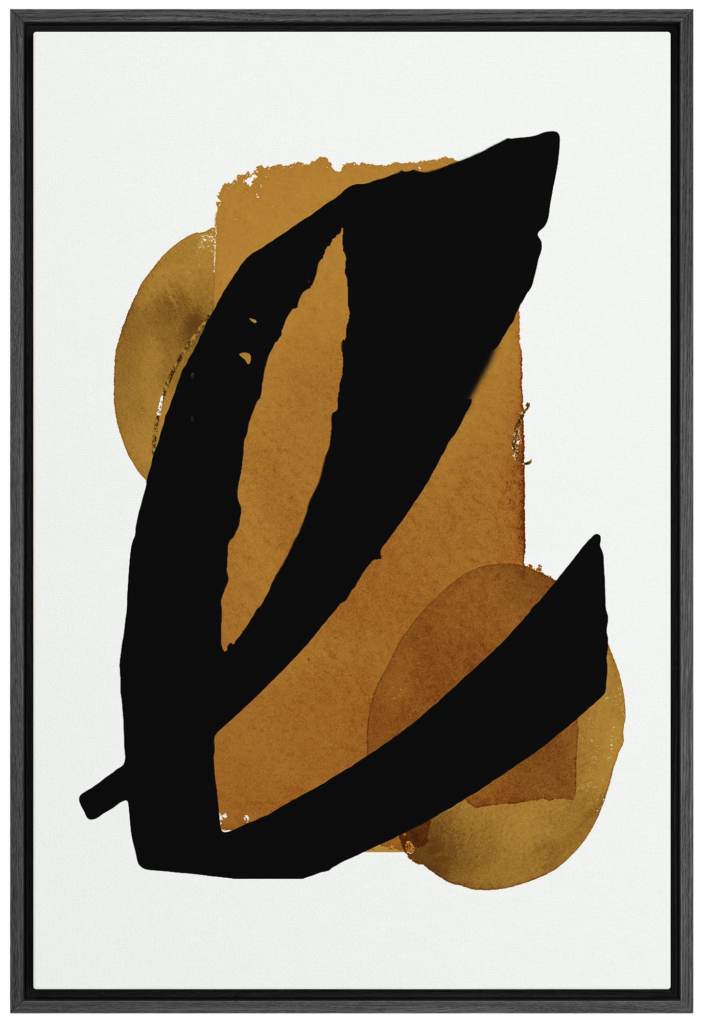 Signford Framed Canvas Print Wall Art Mid-Century Black Brown Pastel Polygons Abstract Shapes Illustrations Modern Art Decorativ