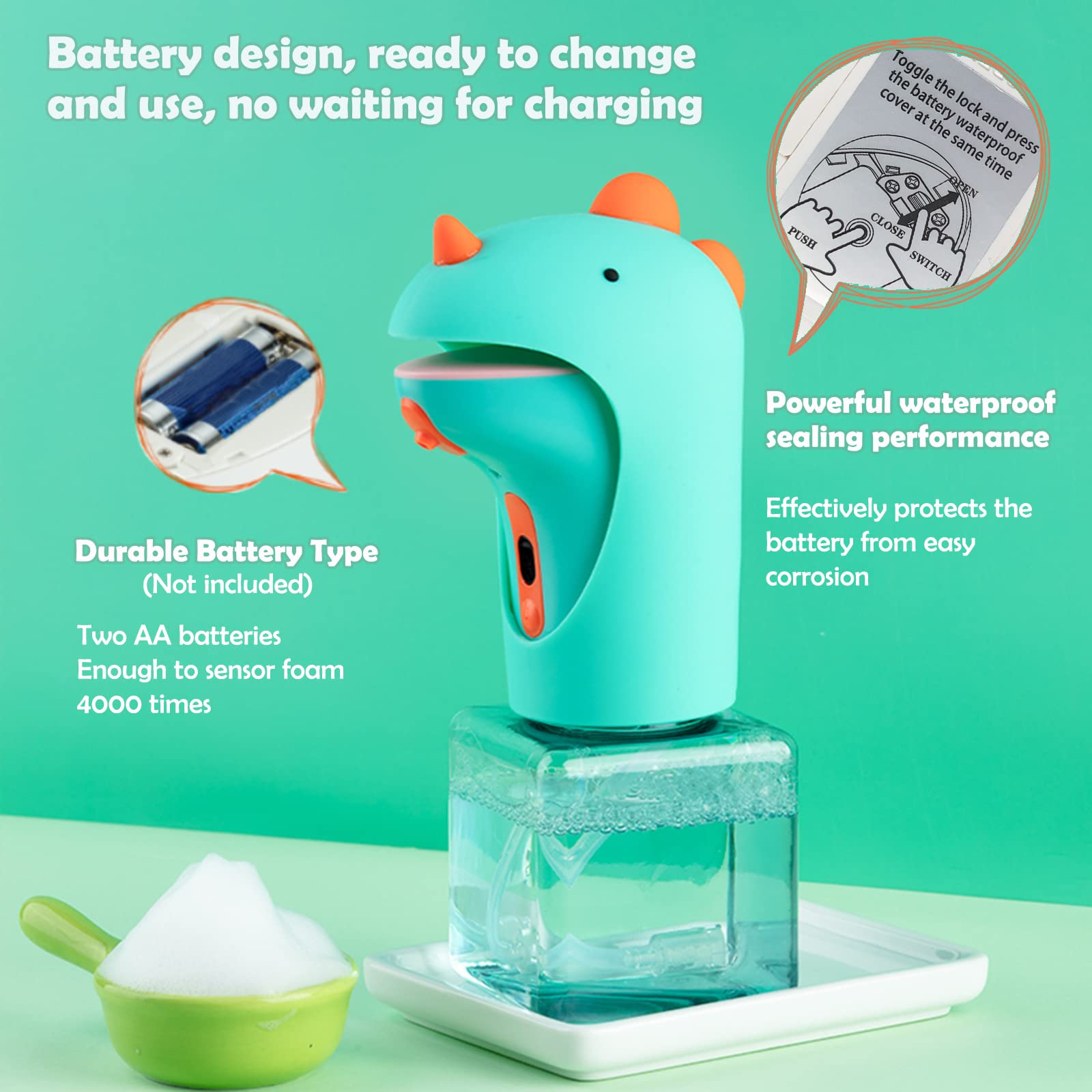 Seawah Automatic Soap Dispenser,Foaming Touchless Soap Dispenser For Kids,Ipx6 Waterproof Cute Dinosaur Foam Smart Hand Soap Dis