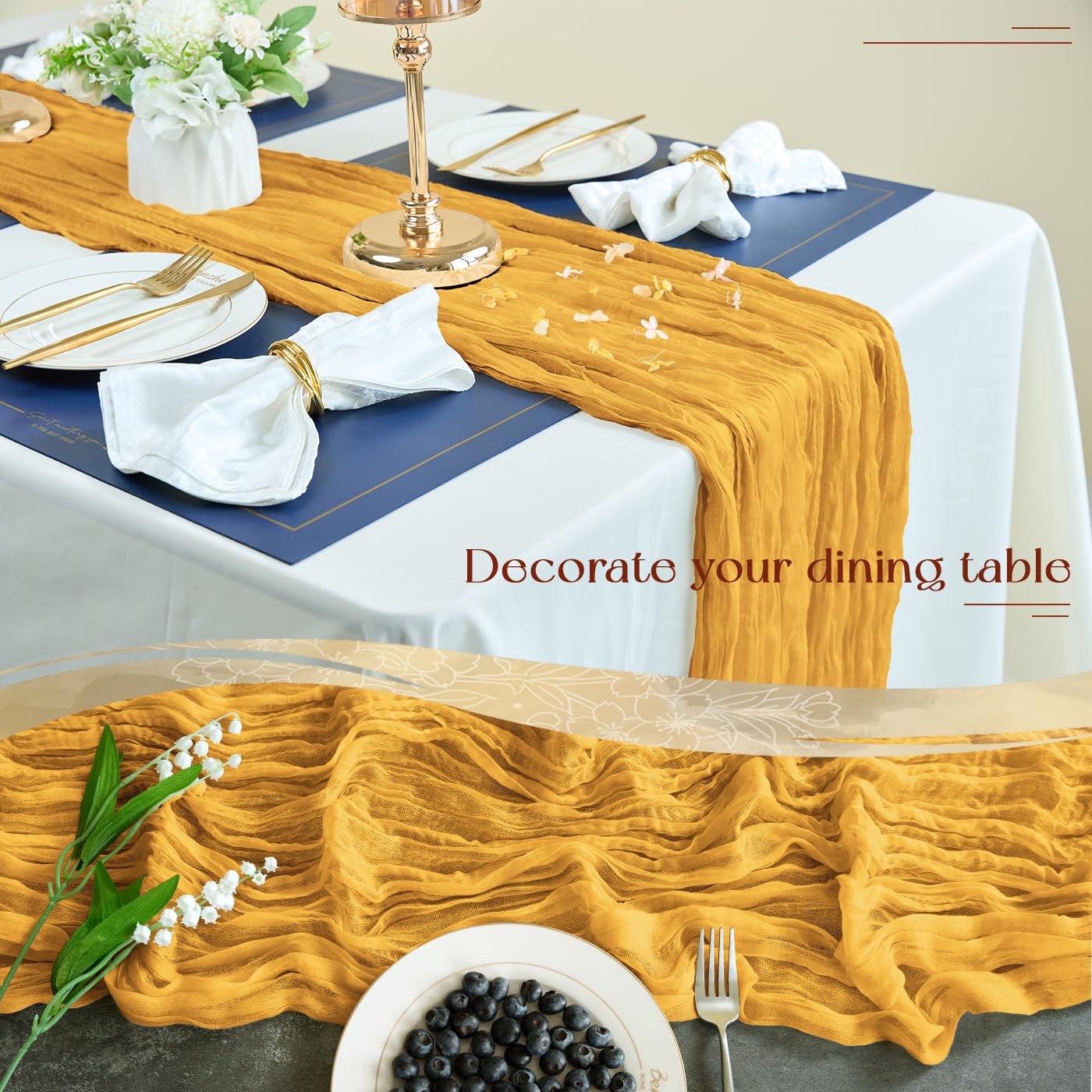 Sioloc 10 Pack Fall Table Runner,Yellow Cheesecloth Table Runner,10Ft Halloween Table Runner ,Boho Gauze Table Runner For Weddin