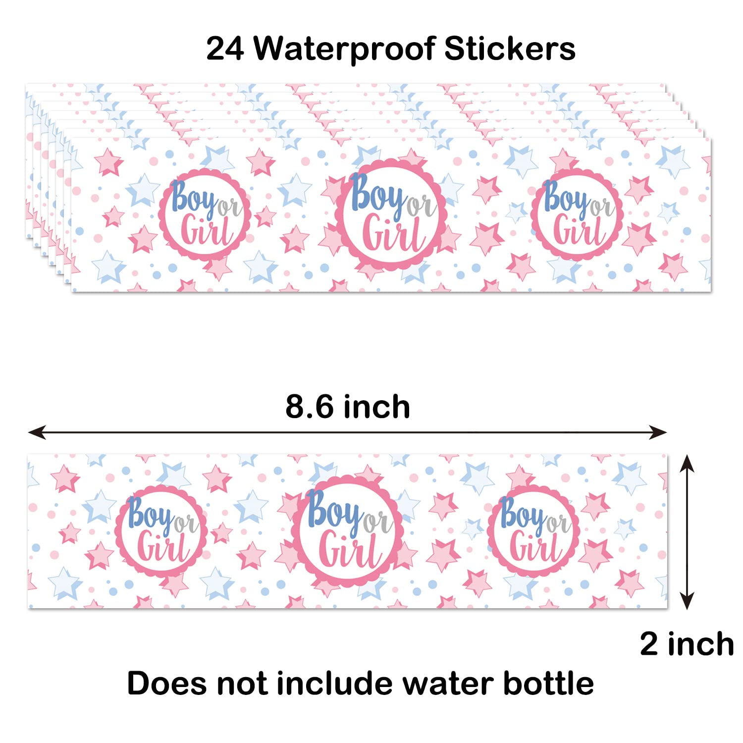 Boy Or Girl Baby Shower Party Water Bottle Labels, 24 Blue & Pink Gender Reveal Water Bottle Labels, Waterproof Gender Reveal St