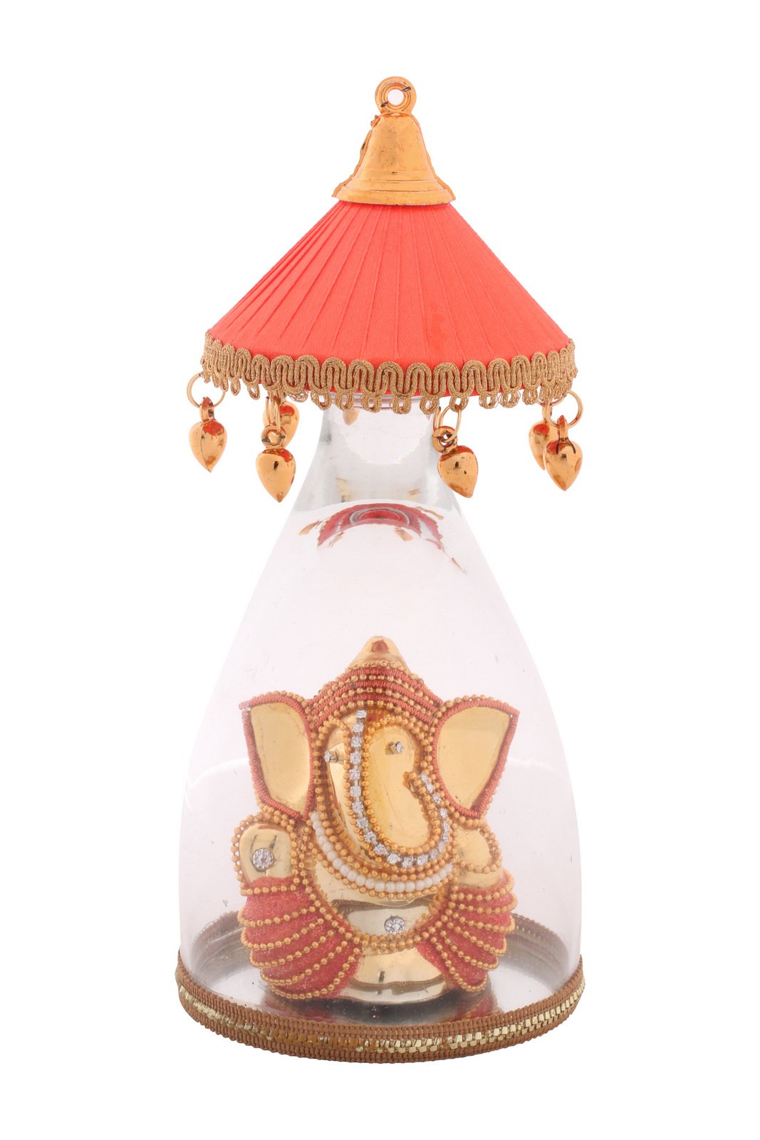 Itiha Glass Umbrella Ganesha Idols For Car Dashboard Or Home Decor, Orange, 7 Inch