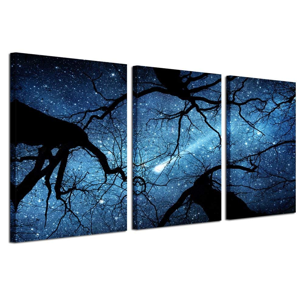 Kreative Arts Night Starry Sky Surrounded Trees Forest Canvas Wall Art Prints Landscape Canvas Picture Wall Decal Home Decoratio