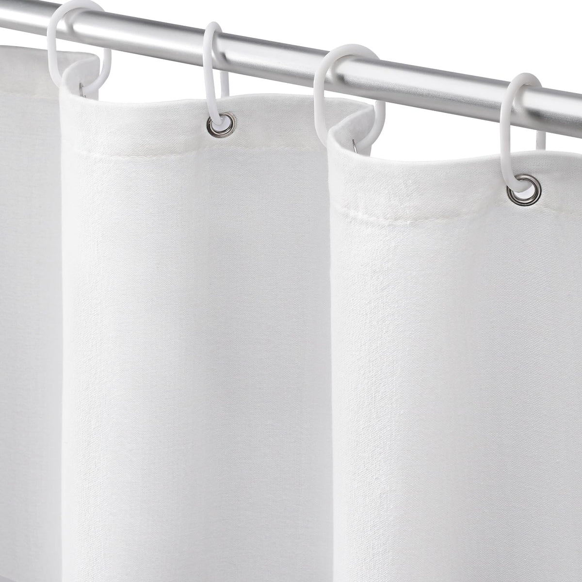 Awellife White Linen Shower Curtain For Bathroom Stall Natural Cotton Cloth Fabric Farmhouse Boho Shower Curtain With 10 Durable