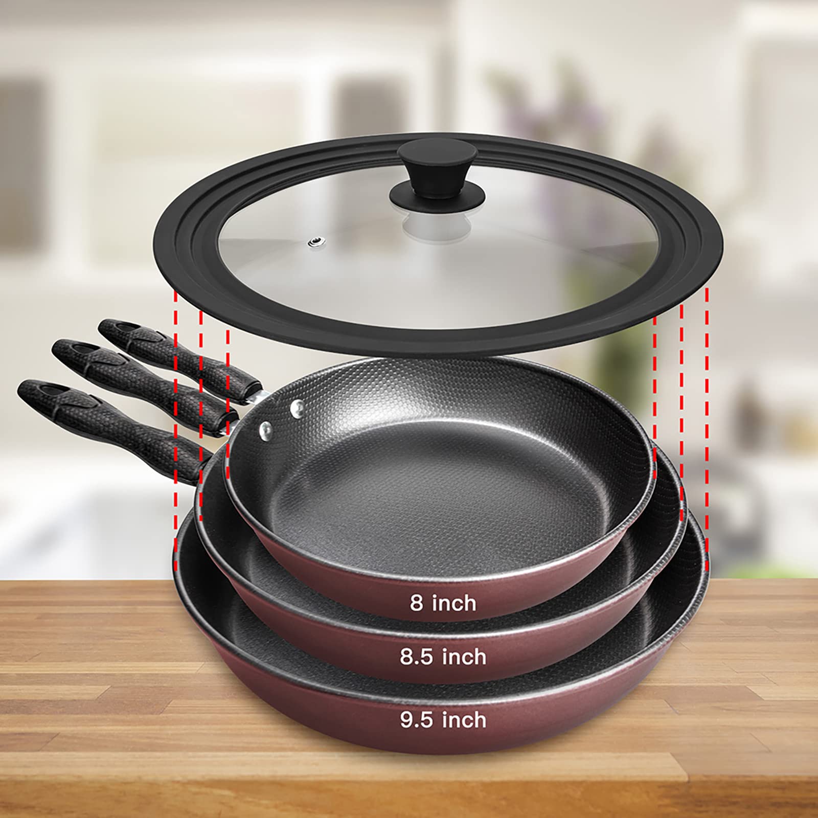 Universal Lid For Pots, Pans And Skillets Vented Tempered Glass With Heat Resistant Silicone Rim, Fits 8 Inch, 8.5 Inch, 9.5 Inc