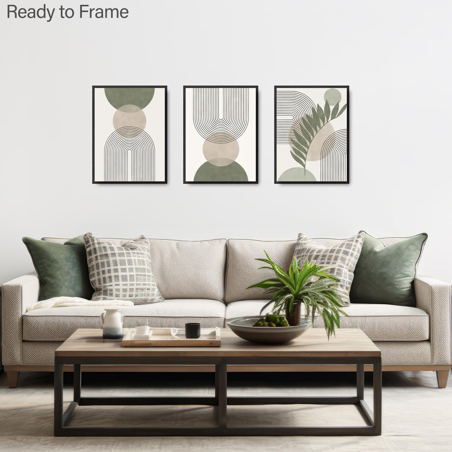 3 Pcs Sage Green Canvas Wall Art Boho Abstract Wall Decor Minimalist Geometric Artwork Modern Botanical Prints For Bedroom Livin