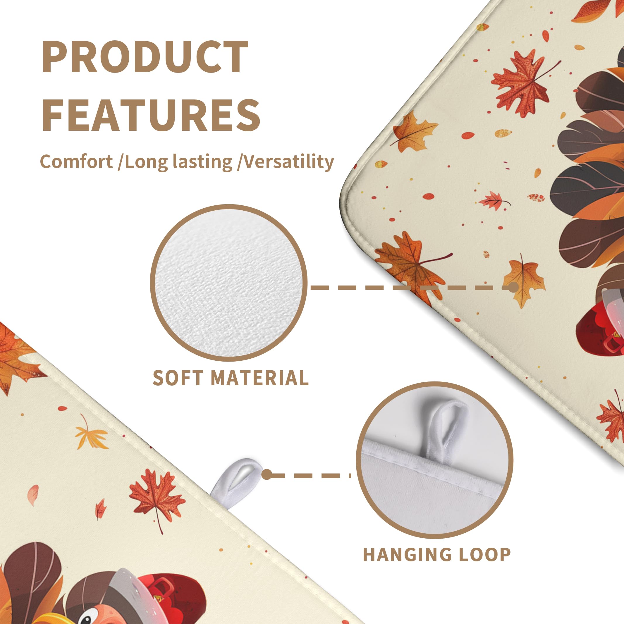 Happy Thanksgiving Dish Drying Mats for Kitchen Counter Autumn Fall Turkey Maple Leaves Pumpkin Drying Mat 18 x 24 Inch Microfib