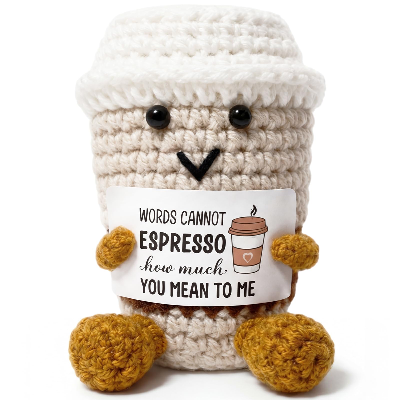 Vbepos Funny Coffee Lover Gifts for Women Men Emotional Support Crochet Coffee Cup Desk Decor Birthday Gifts for Women Her Him G