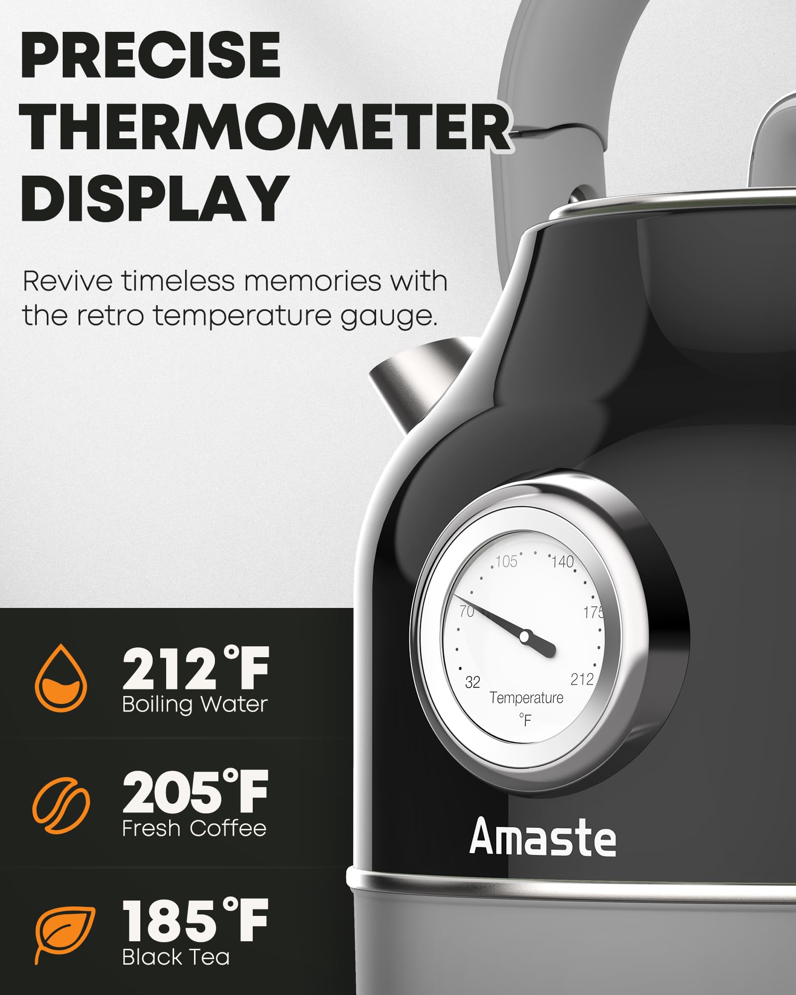 Amaste Electric Kettle, Retro Electric Tea Kettle With Thermometer, 57 Oz Hot Water Kettle For Coffee & Tea, 304 Stainless Steel