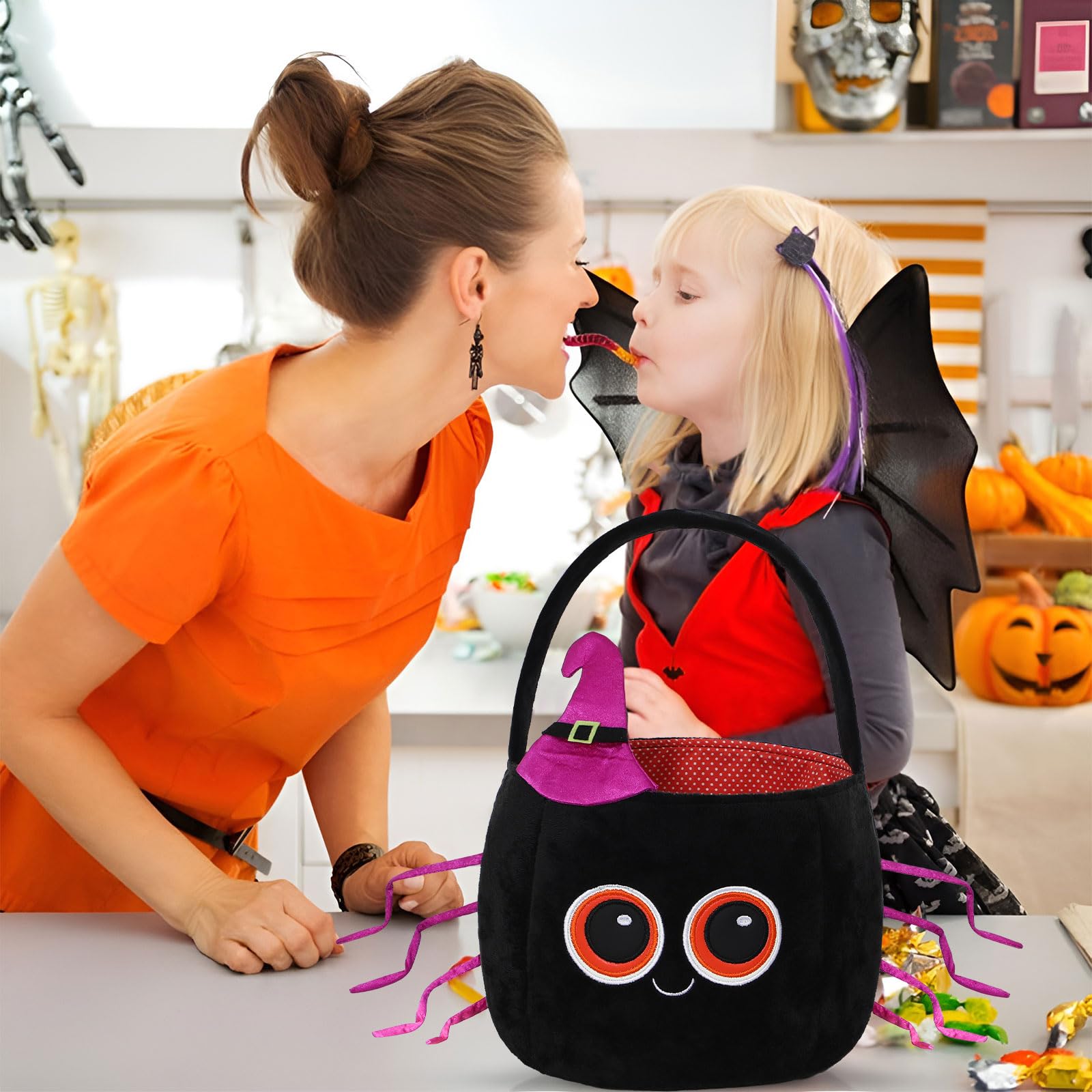 THOVSMOON Halloween Trick or Treat Bags Candy Basket Tote, Gift Bucket for Halloween Party Favor Supplies (Spider)
