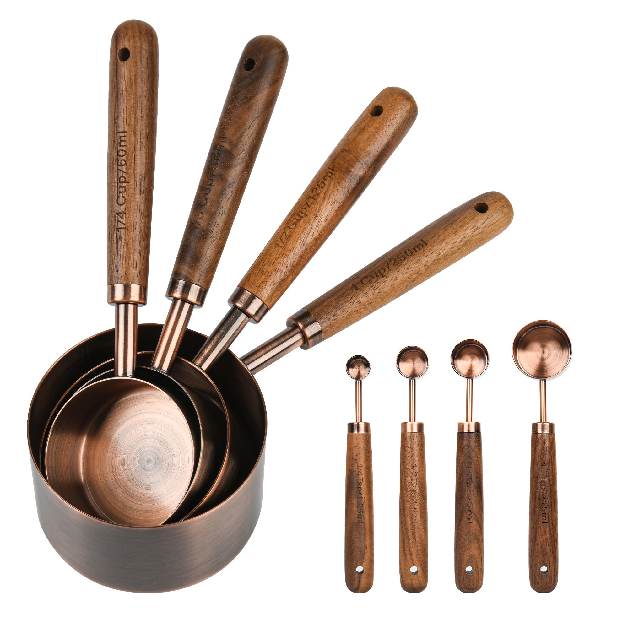 Smithcraft Copper Measuring Cups & Spoons Set 8, Stainless Steel Measuring Cups and Spoons Set for Baking and Kitchen, Metric & 