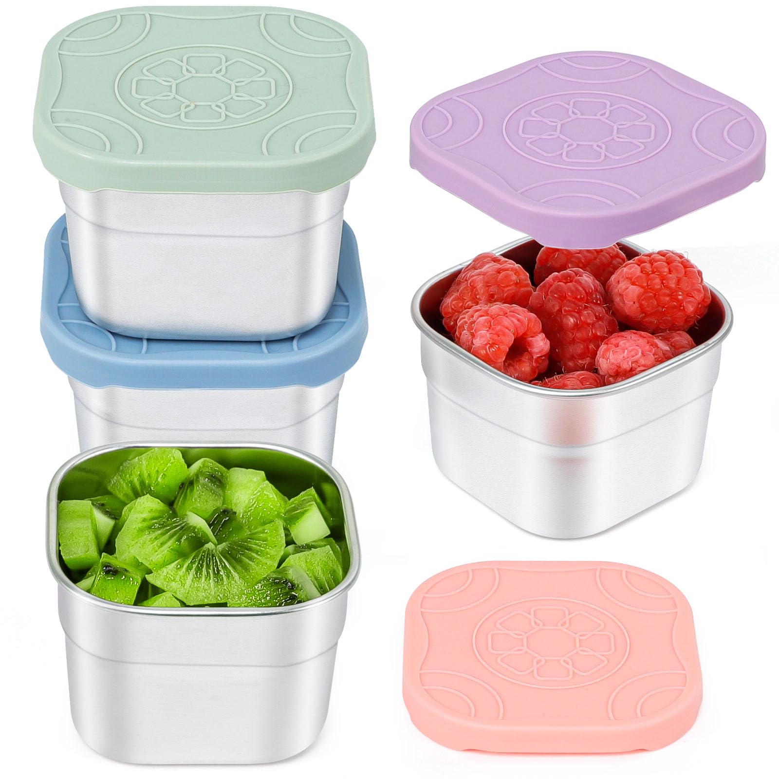 Caperci 4-Pack Stainless Steel Snack Containers with Silicone Lids - 4.7oz Reusable Small Food Containers for Snacks Condiments,