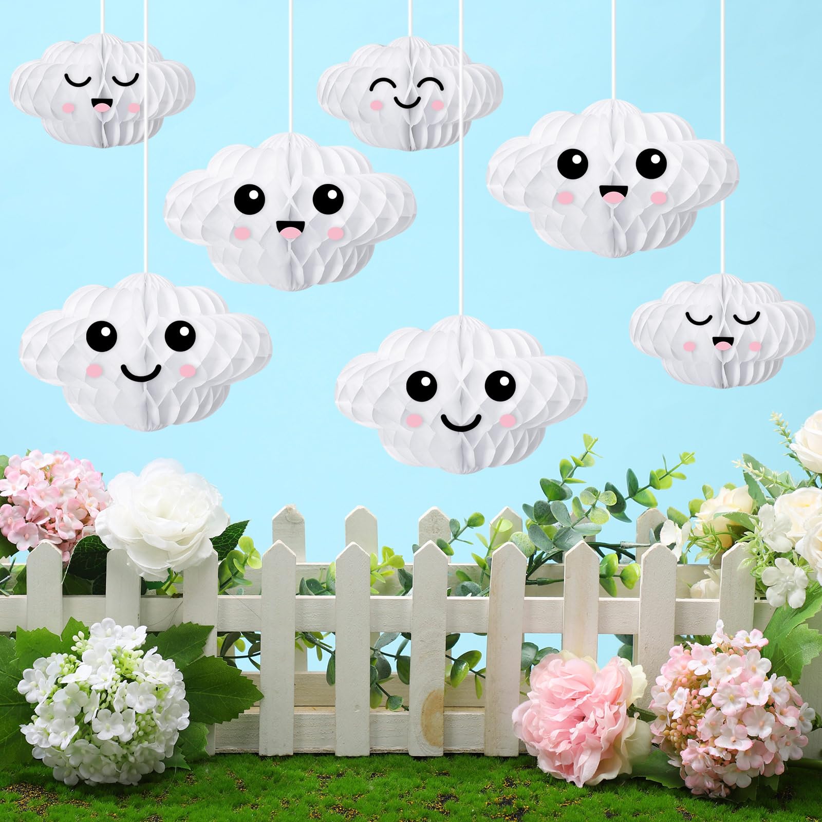 Affrolling 20 Pcs 3D Cloud Decorations Hanging Honeycomb Decor Artificial Cloud Ornaments for Ceiling Art Wedding Birthday Nurse