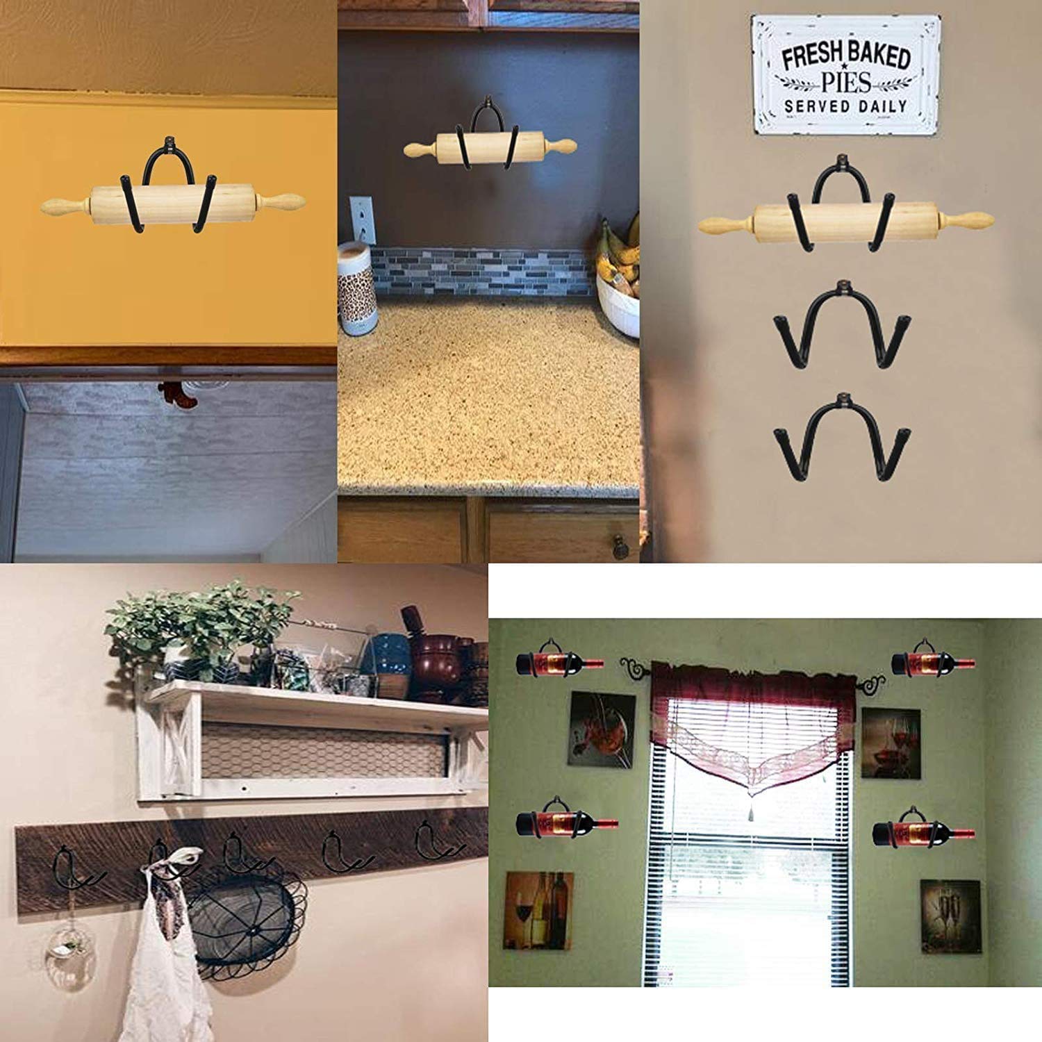 Pmsanzay Set Of 2 - Rolling Pin Holder Rolling Pin Display Rack Rolling Pin Storage - Wall Hanging Multi Purpose Bottle Rack - R