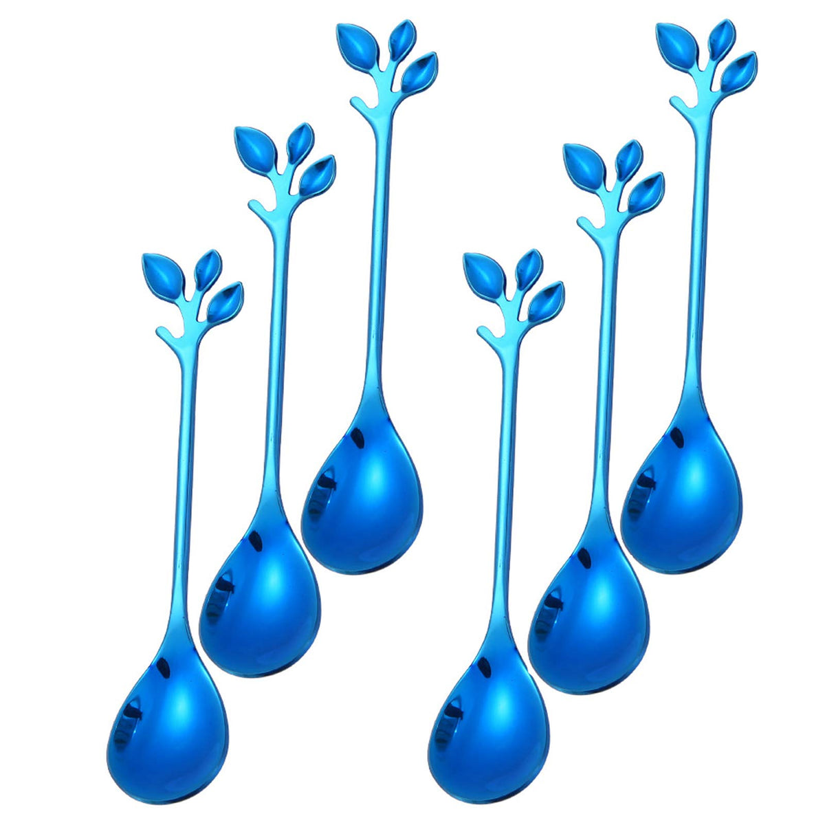 Turbokey Espresso Spoon Blue Leaf Stainless Steel Mini Coffee Spoon Sugar Spoon Ice Cream Tea Stirring Spoon Retro Dessert Spoon
