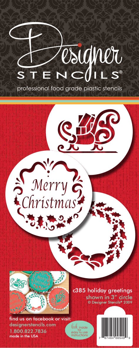 Designer Stencils Holiday Christmas Greetings Cake Stencils, Beige/Semi-Transparent