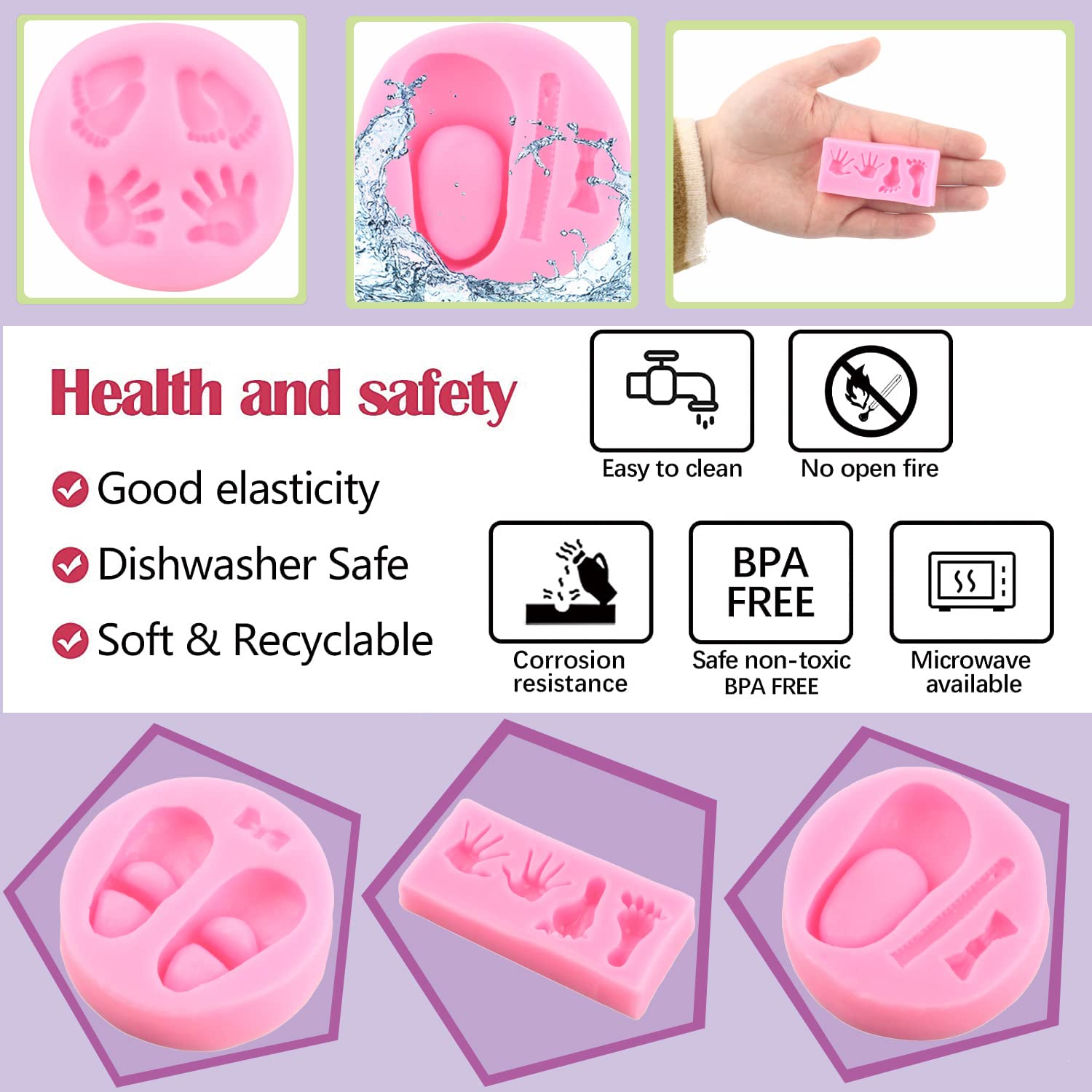 Mujiang Baby Shoes Silicone Molds Baby Hands Fondant Mold Baby Foot Candy Mold For Baby Shower Cake Decorating Cupcake Topper Su