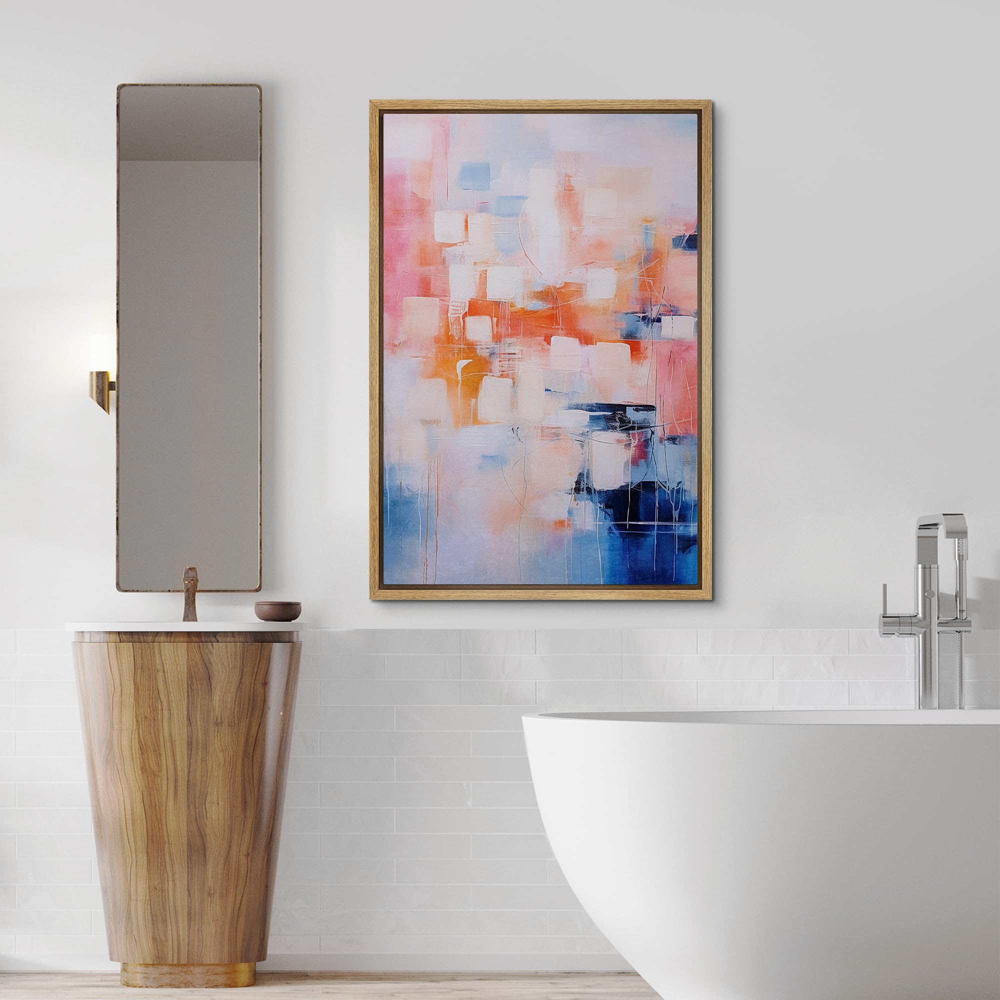 Signford Framed Canvas Print Wall Art Vibrant Watercolor Color Blocks Abstract Geometric Illustration Minimalism Decorative Colo