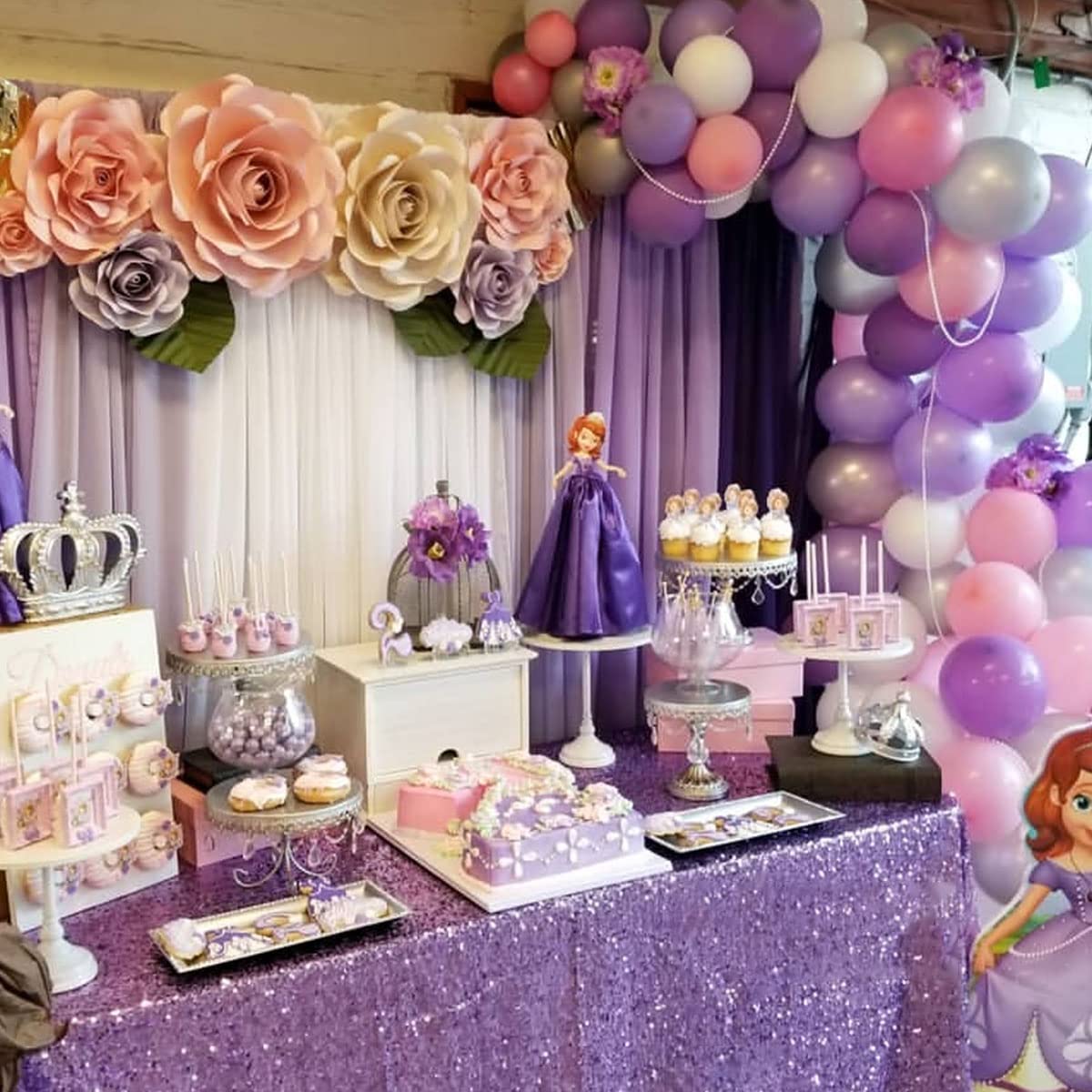 Queendream Sparkly Sequin Tablecloth - Light Purple Table Cloth 50X80 Inches Rectangle Table Overlay Fabric For Birthday Parties