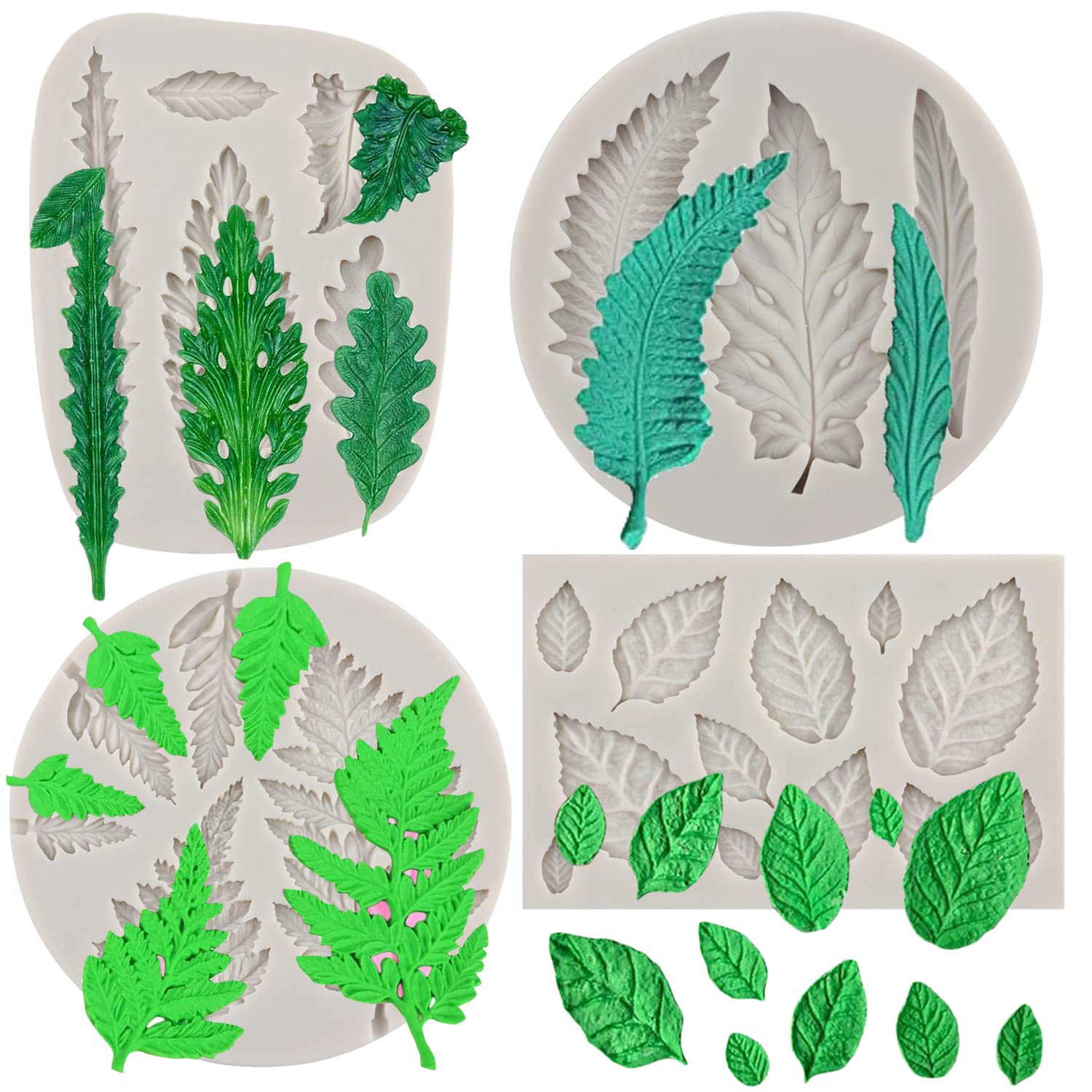 Sijiangmold Tree Leaf Silicone Mold Fern Leaves Fondant Molds Monstera Leaves Candy Mold Rose Leaf Molds For Cake Decoration Cup