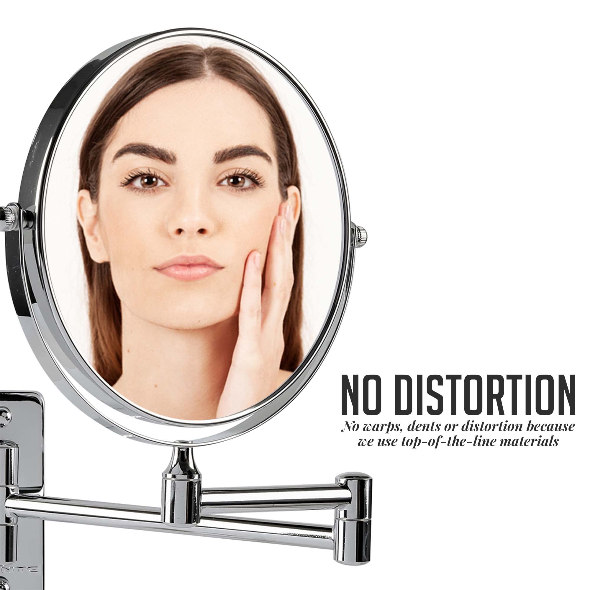 OVENTE 7" Wall Mounted Makeup Mirror - 1X/10X Magnification, Polished Chrome, Double-Sided, 360° Swivel, Model MNLFW70CH1X
