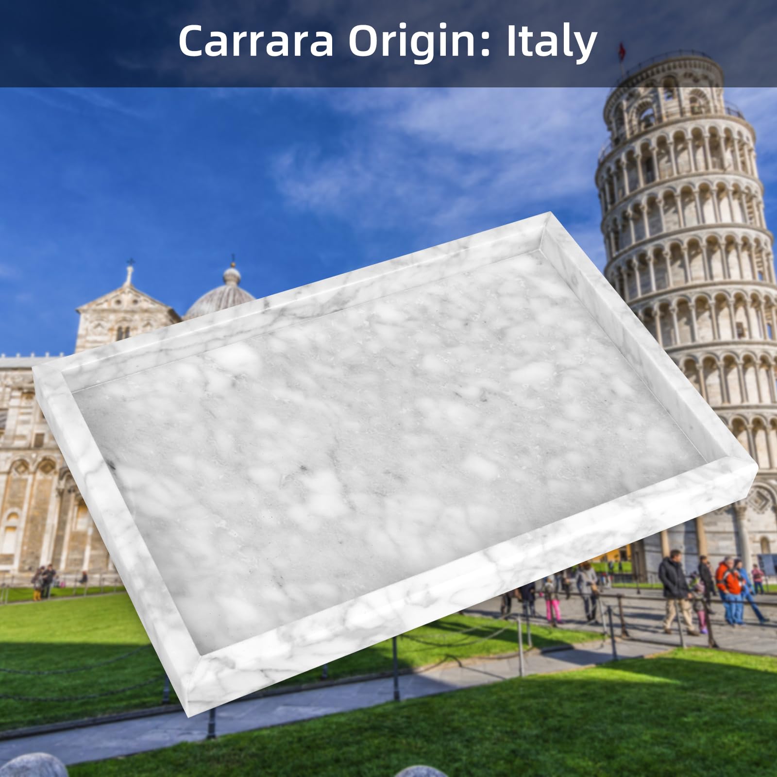 Heshibi Marble Bathroom Vanity Tray, Natural Luxury Carrara Vanity Home Kitchen Bathroom Table Tray, Stone Decorative Countertop