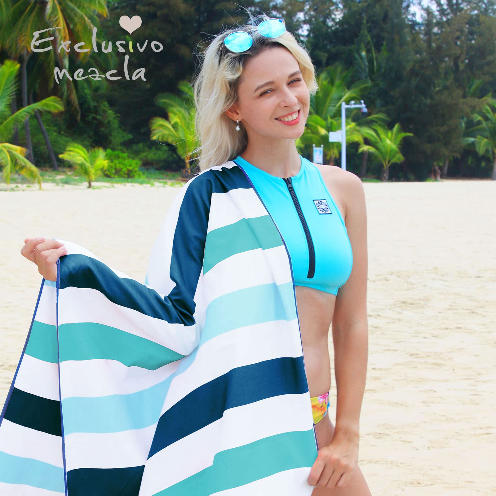 Exclusivo Mezcla 4 Pack Large Microfiber Quick Dry Beach Towels, Lightweight Sand-Free Cabana Stripe Pool Travel Camping Towel W