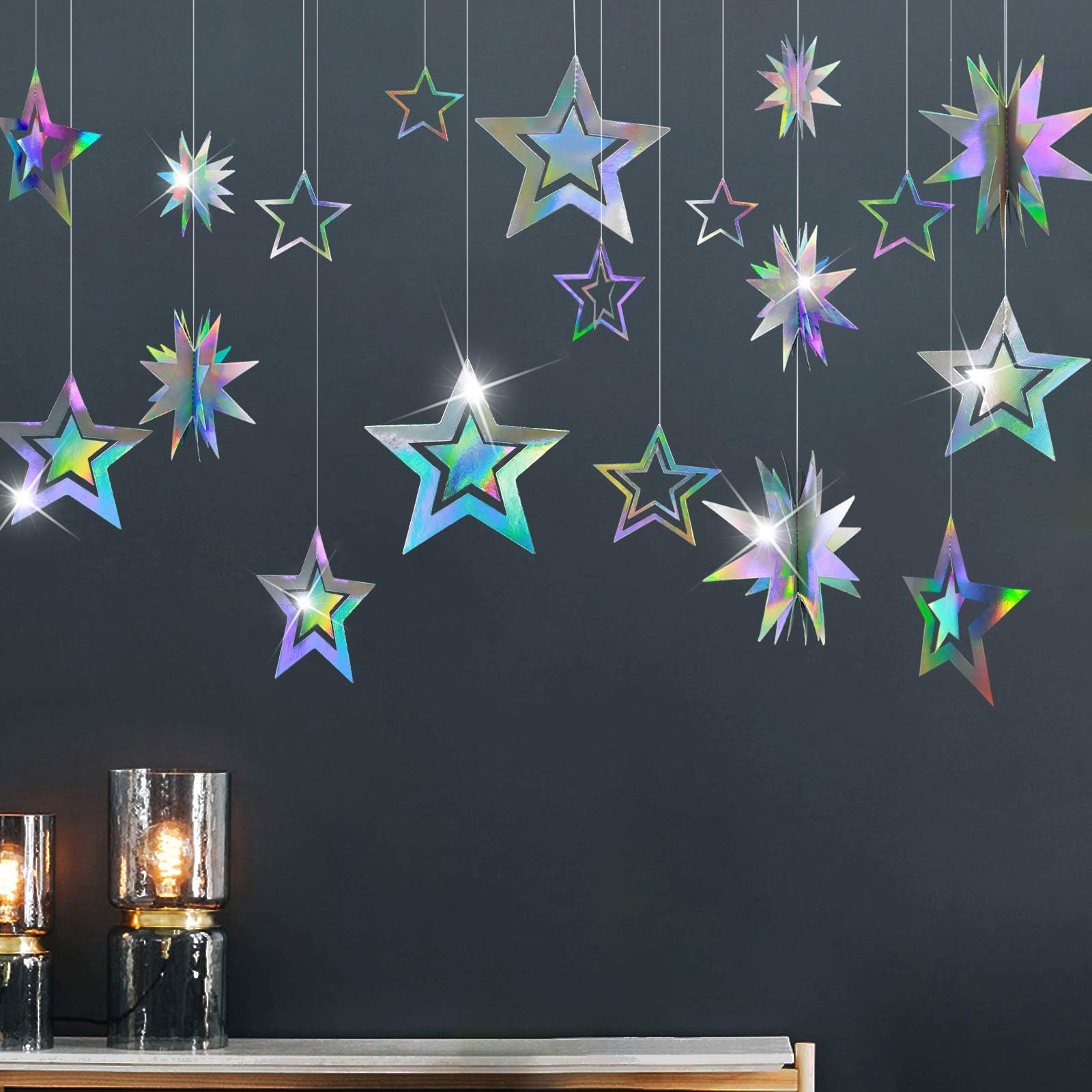 Cheerland Star Party Decoration Iridescent Party Supplies Holographic Twinkle Little Stars Garlands Hanging Euphoria Party Decor