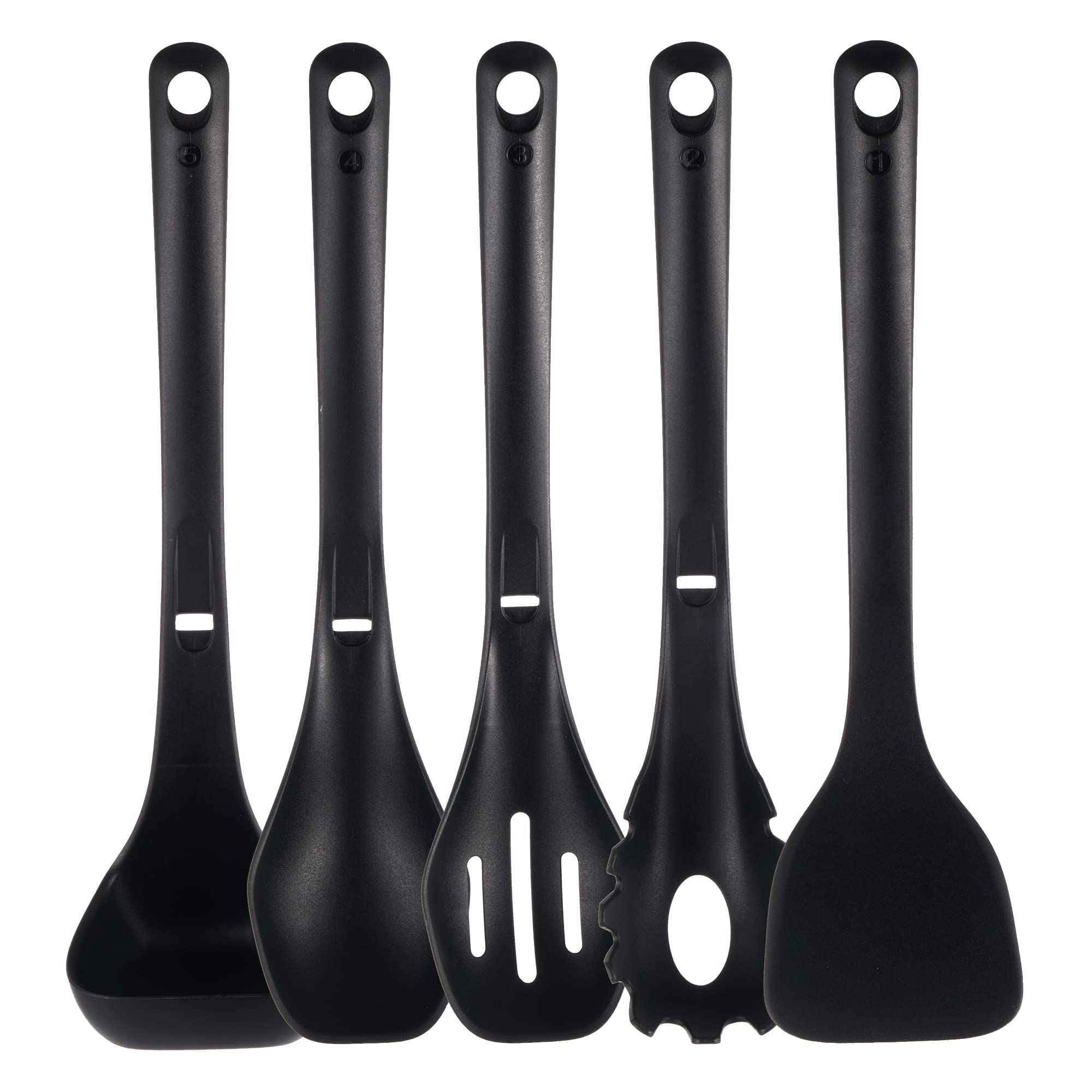 Dana Trading Nutrichef Kitchen Cooking Utensils Set-Includes Spatula, Pasta Fork, Solid Spoon, Slotted Spoon & Tool Seat, Works