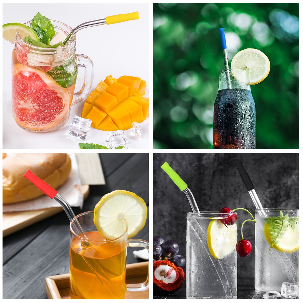 Silicone Straw Tips,Multicolored Food Grade Silicone Straw Tip Covers Fit For 8Mm Wide Stainless Steel Straws And Glass Straws