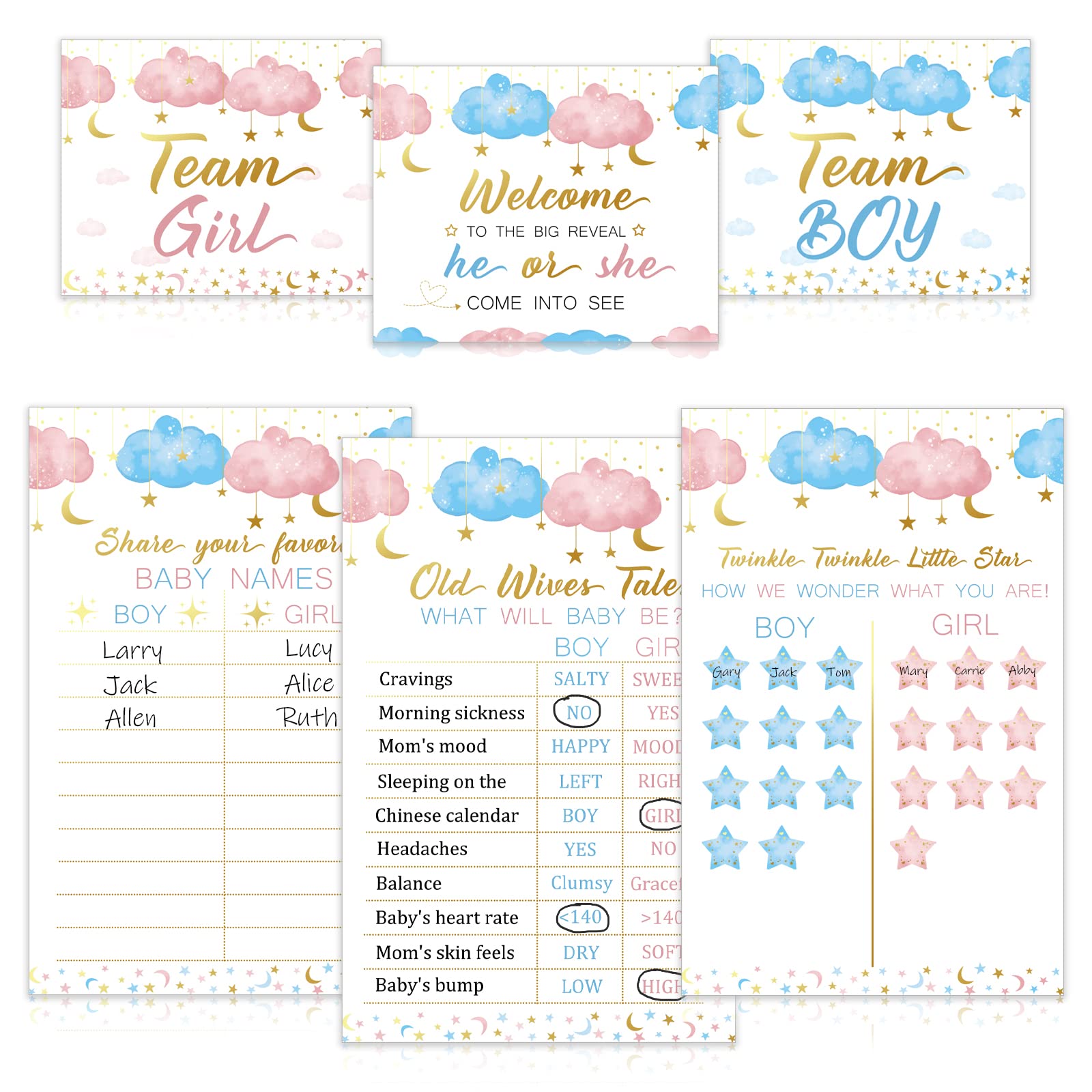 Twinkle Twinkle Little Star Baby Gender Reveal Party Supplies Kit,Photo Props Games Decorations,He Or She,Includes 3 Game Poster