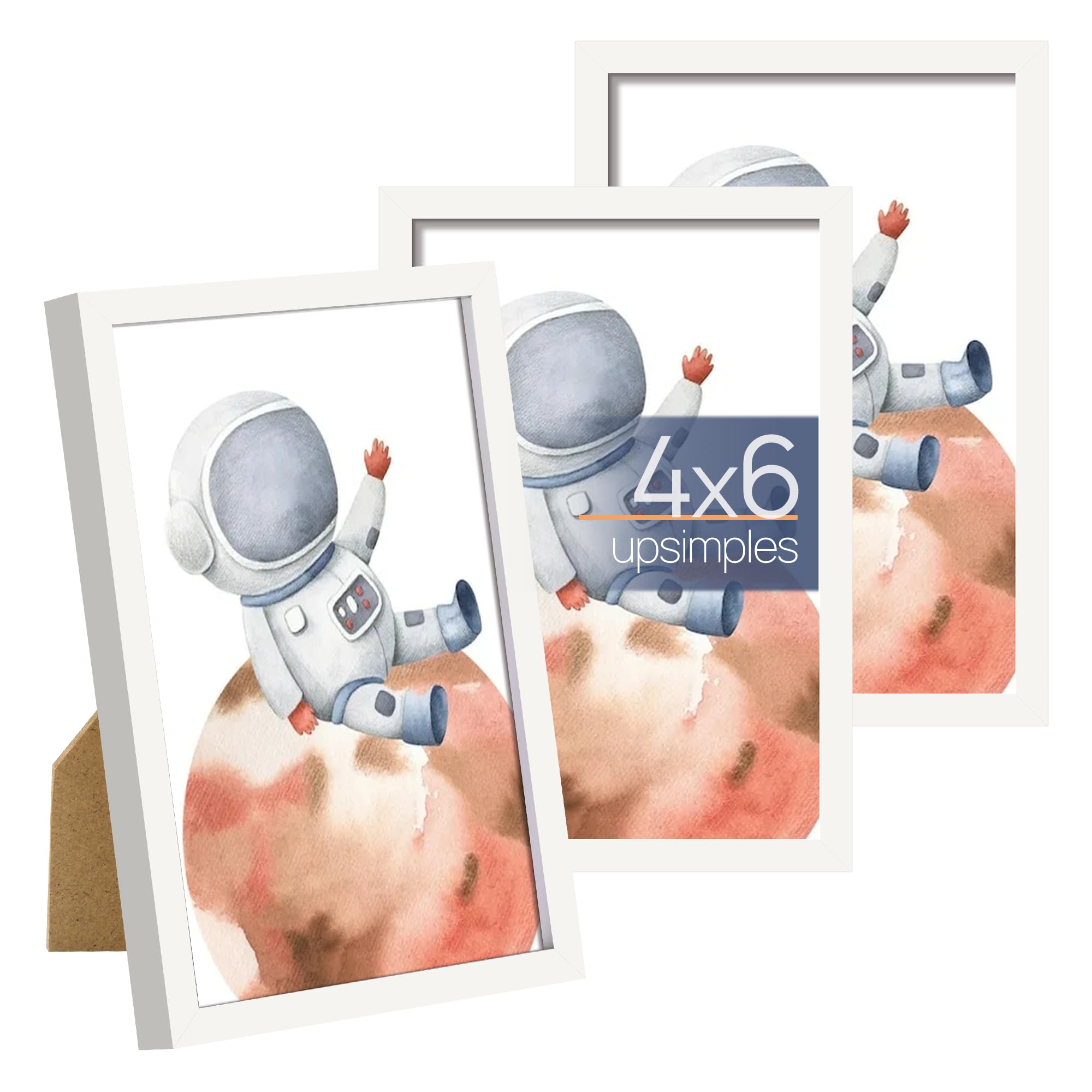 upsimples 4x6 Picture Frame Set of 3, Made of High Definition Glass for 4 x 6 White Frames, Wall and Tabletop Display Thin Borde
