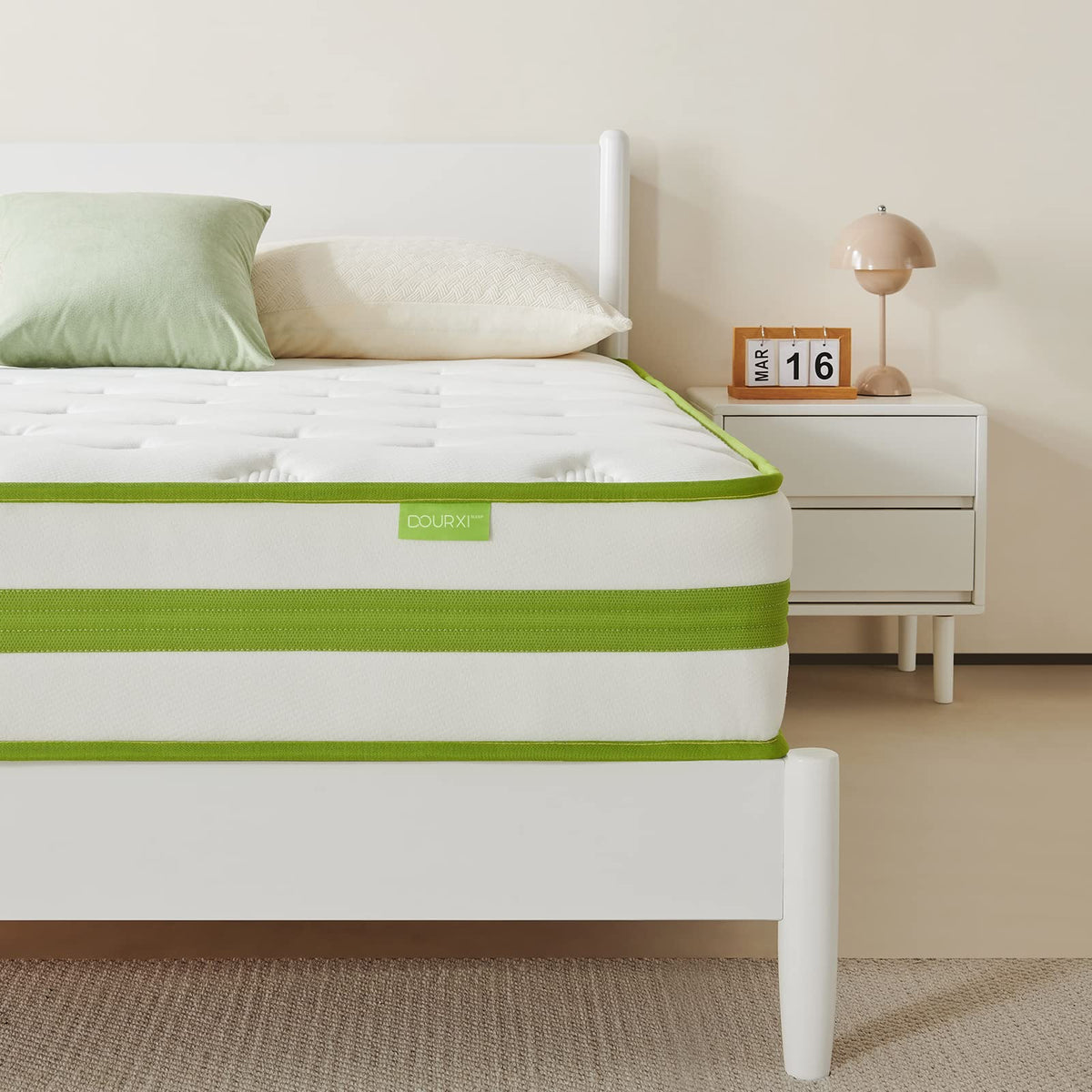Dourxi Queen Mattress 10 Inch, Hybrid Mattress With Cooling Gel Memory Foam And Pocket Spring, Organic Cotton Fabric Cover, Matt