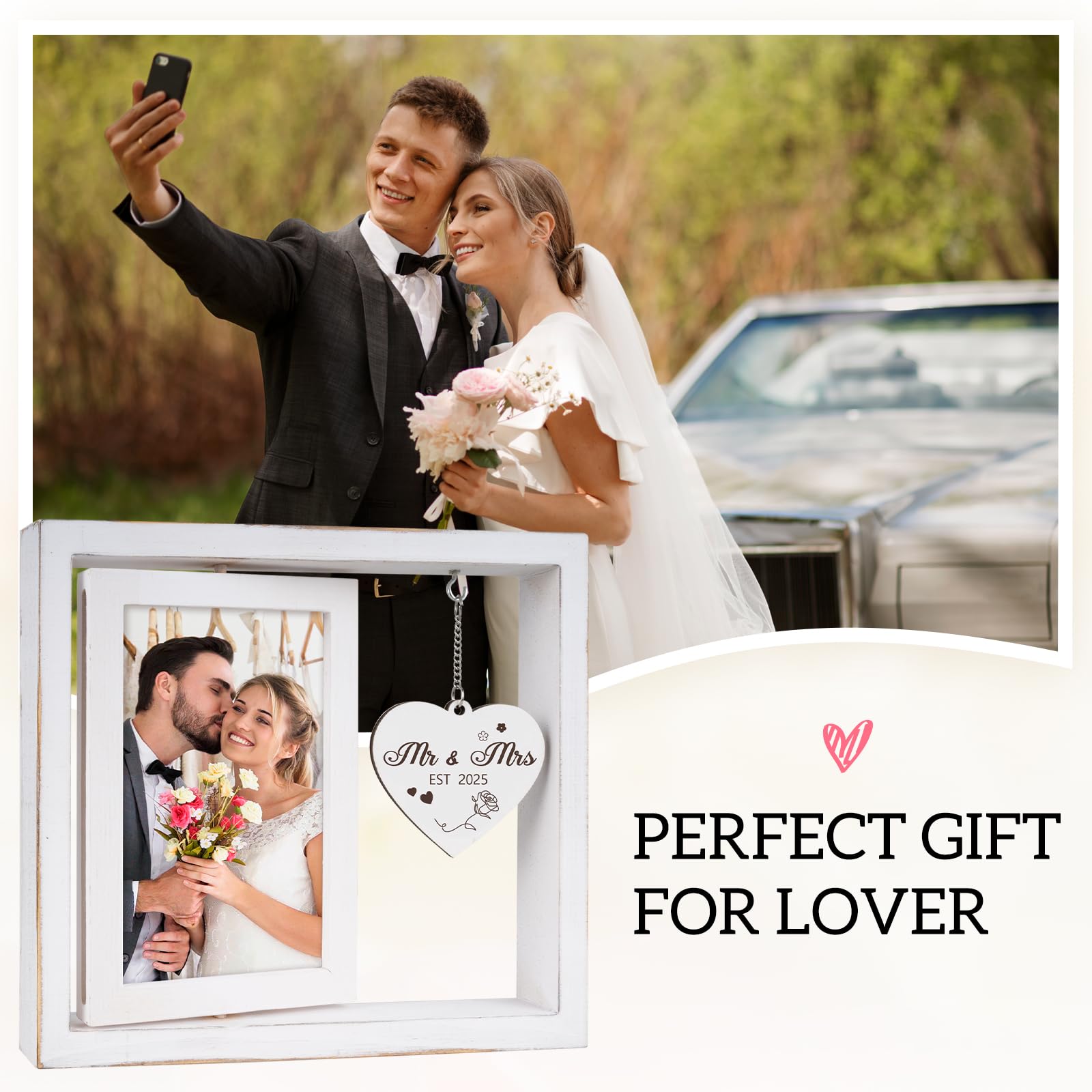 Apjielop Personalized Wedding Picture Frame for Newlyweds, 4x6 Inches, Bridal Shower Gift, Mr and Mrs Gift, For Wedding