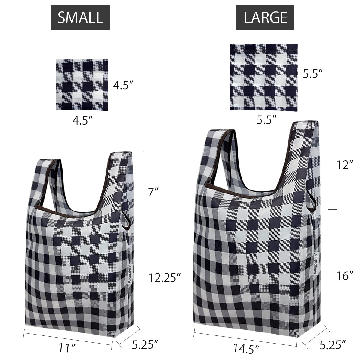 Wrapables Jolibag Collection Reusable Shopping Bag (Set Of 2), Black Checkers
