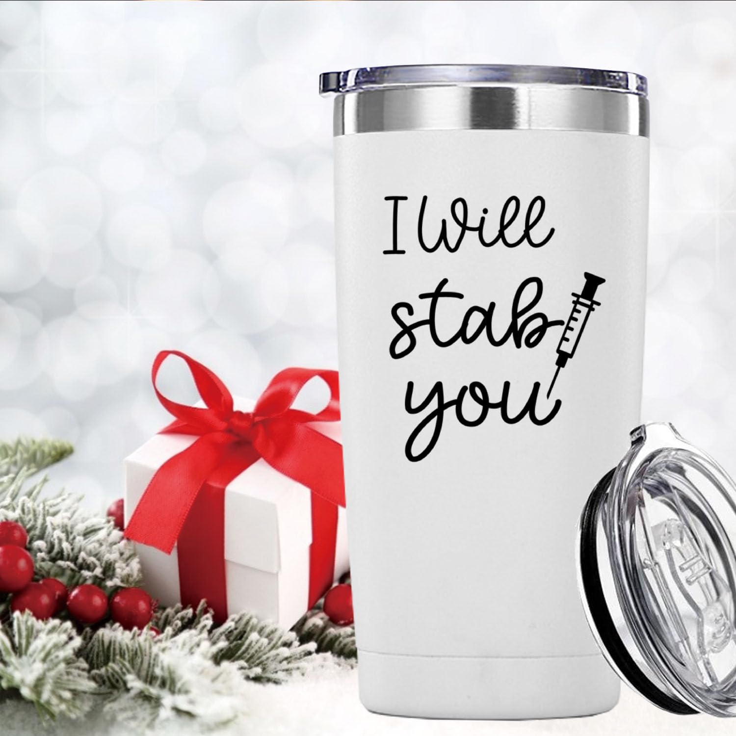 Nurse Gifts.I Will Stab You Tumbler Gifts.20 Oz (White)Nursing Graduation Mug Gift For Nurses Birthday Christmas Appreciation Gi