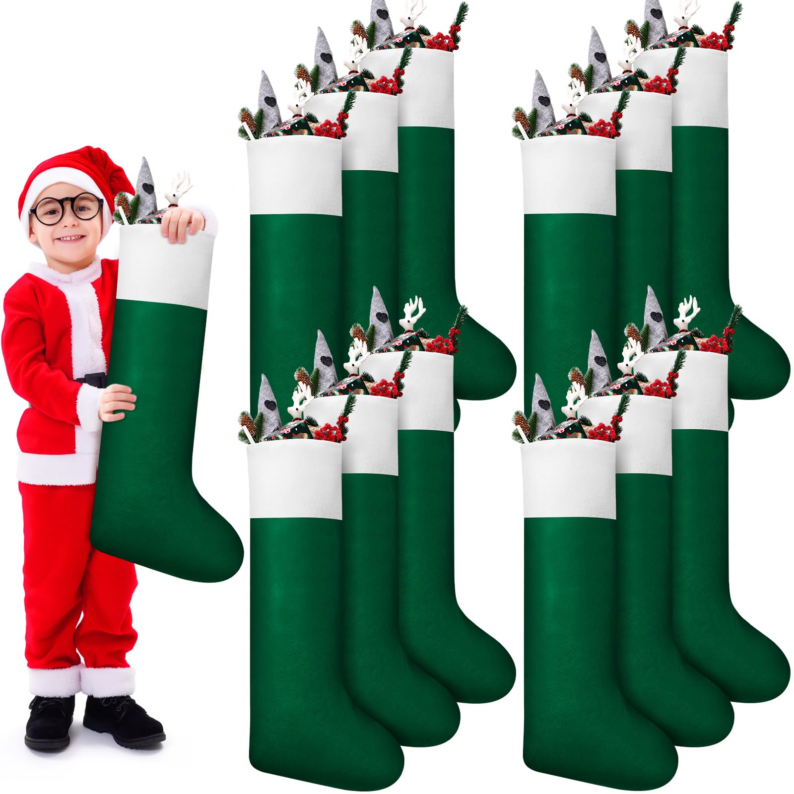 Ceenna 12 Pcs Giant Christmas Stocking Jumbo Christmas Tree Hanging Stockings Bulk 34 Inch Tall Oversized Large Xmas Fillable St